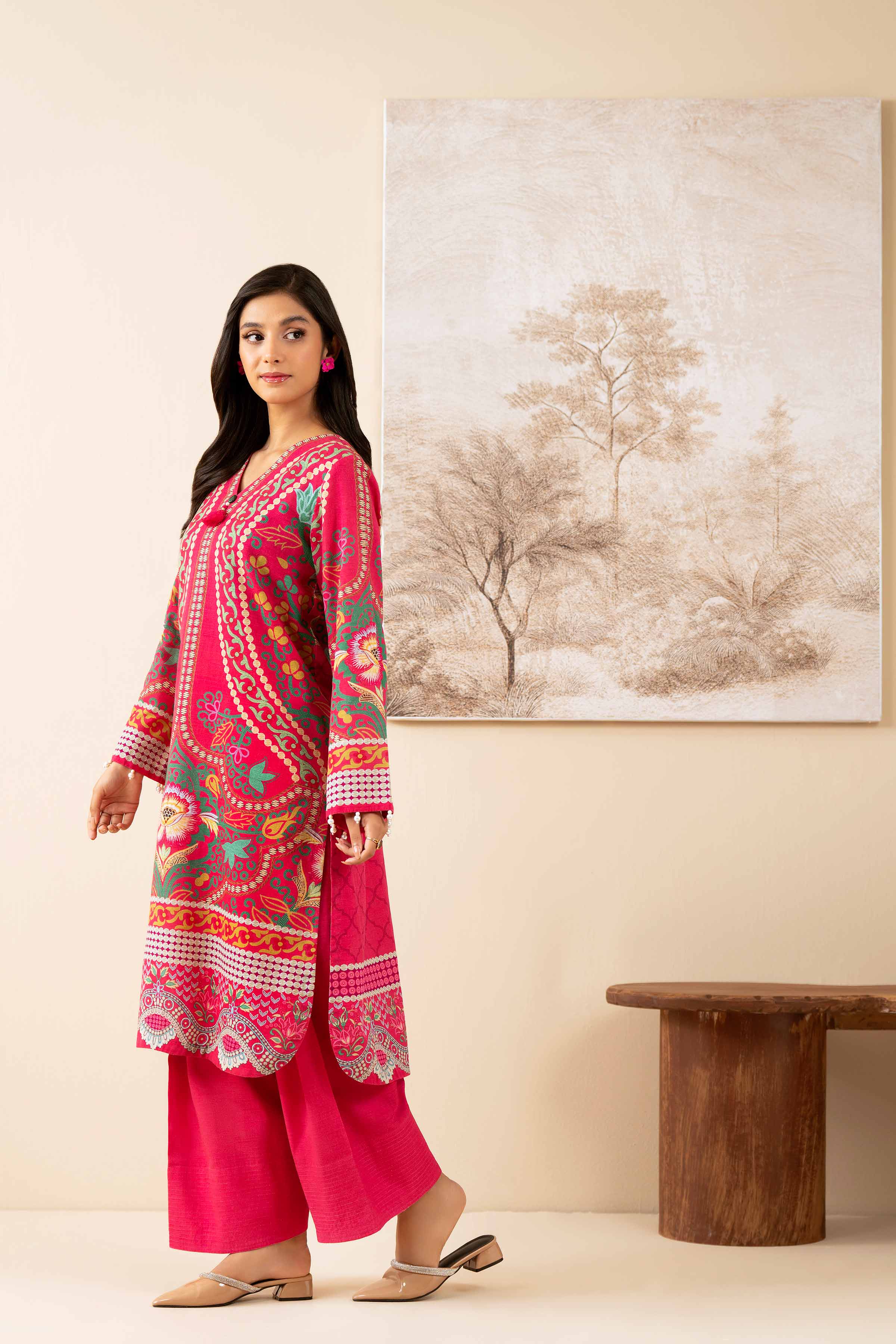 NISHATUAE - Fuchsia Printed Khaddar 2-piece Unstitched Dress