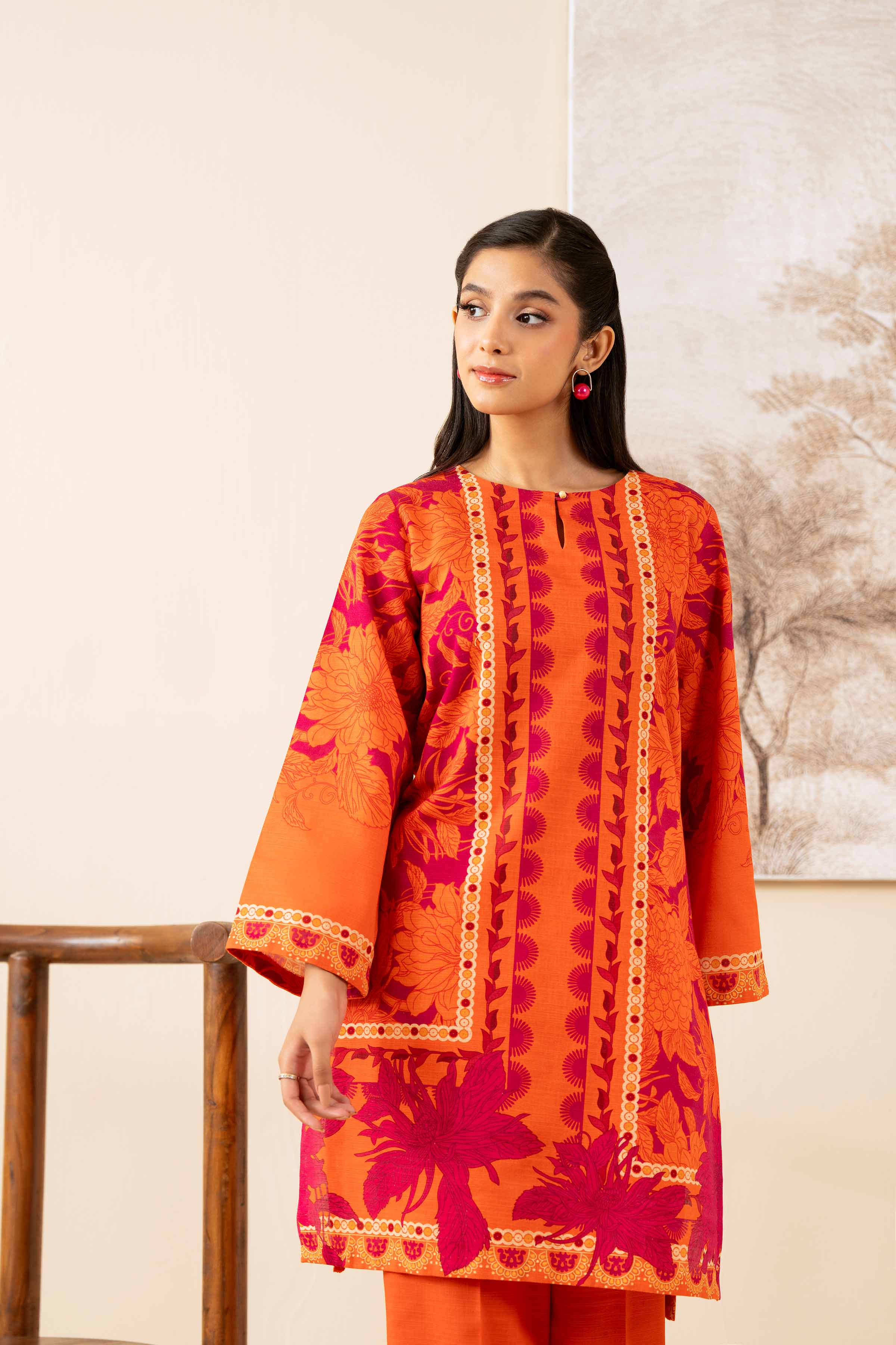 NISHATUAE - Orange Printed Khaddar 2-piece Unstitched Dress