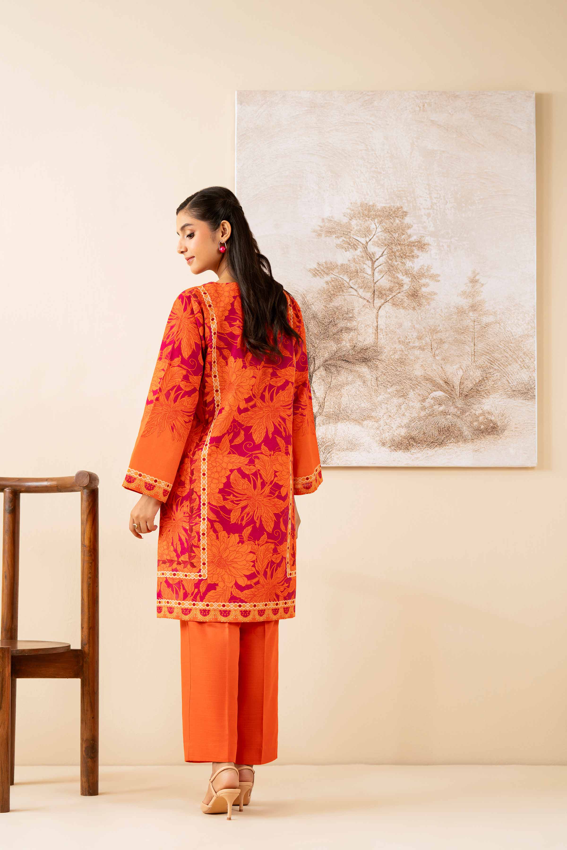 NISHATUAE - Orange Printed Khaddar 2-piece Unstitched Dress