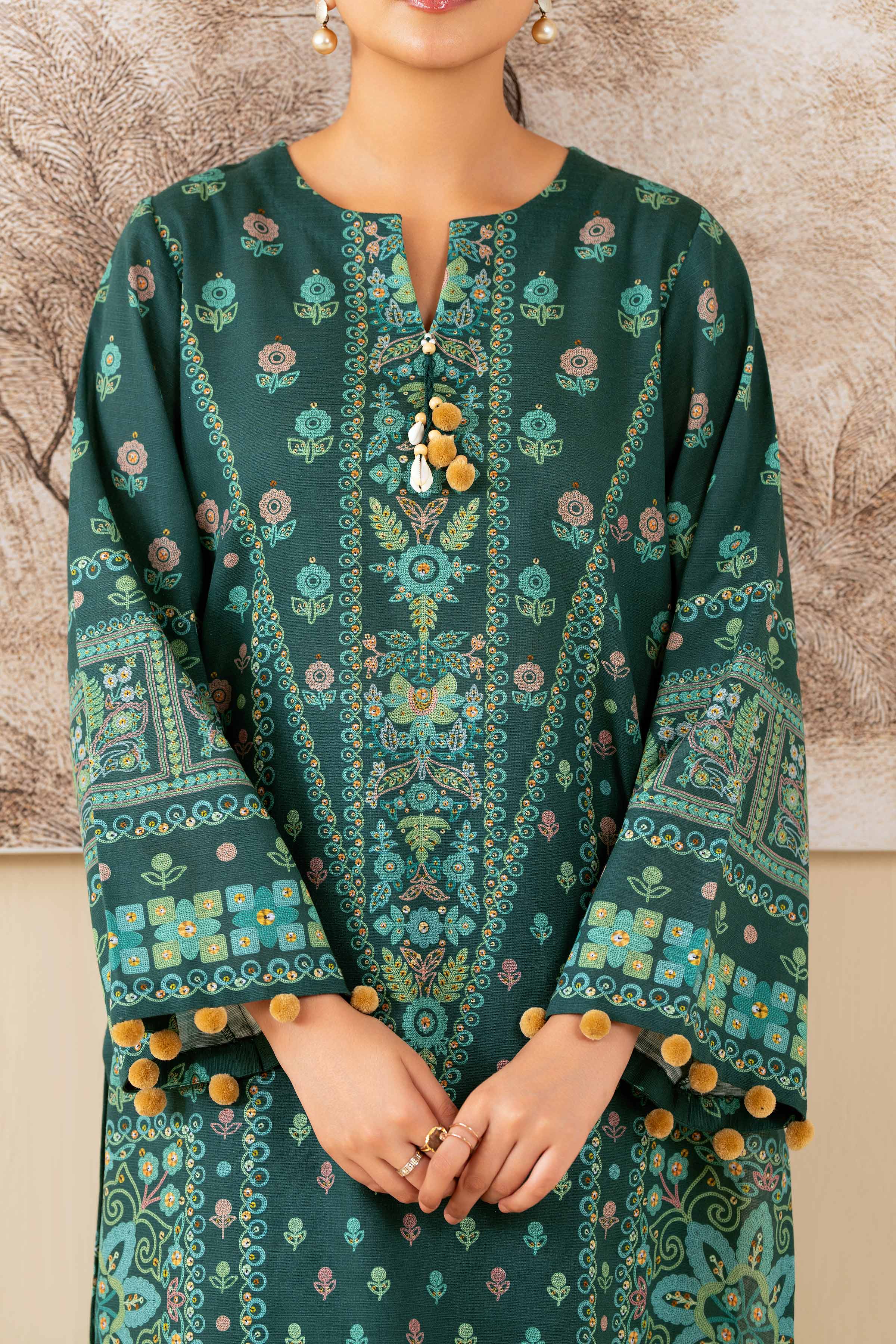 NISHATUAE - Green Printed Khaddar 2-piece Unstitched Dress