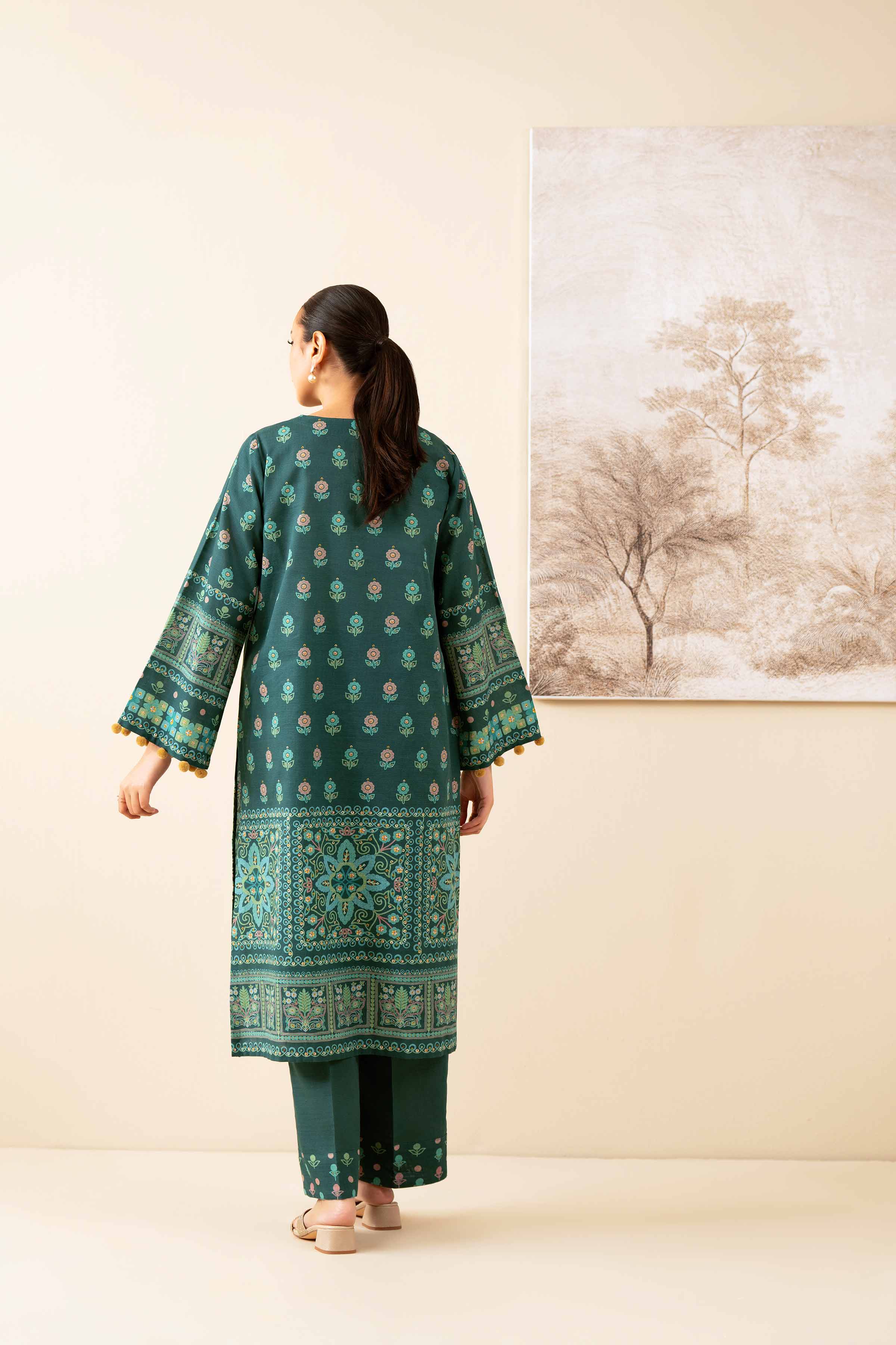 NISHATUAE - Green Printed Khaddar 2-piece Unstitched Dress