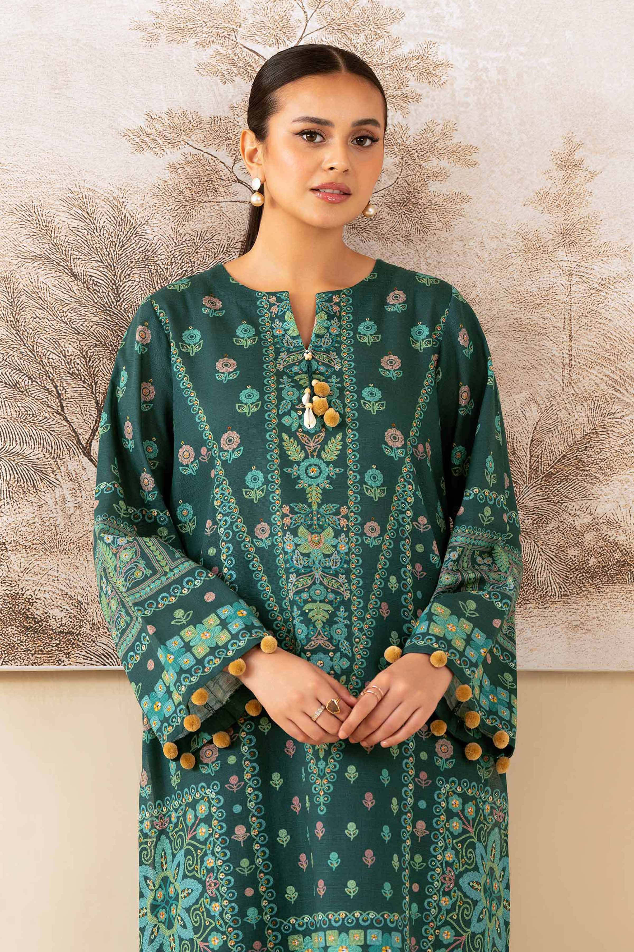 NISHATUAE - Green Printed Khaddar 2-piece Unstitched Dress
