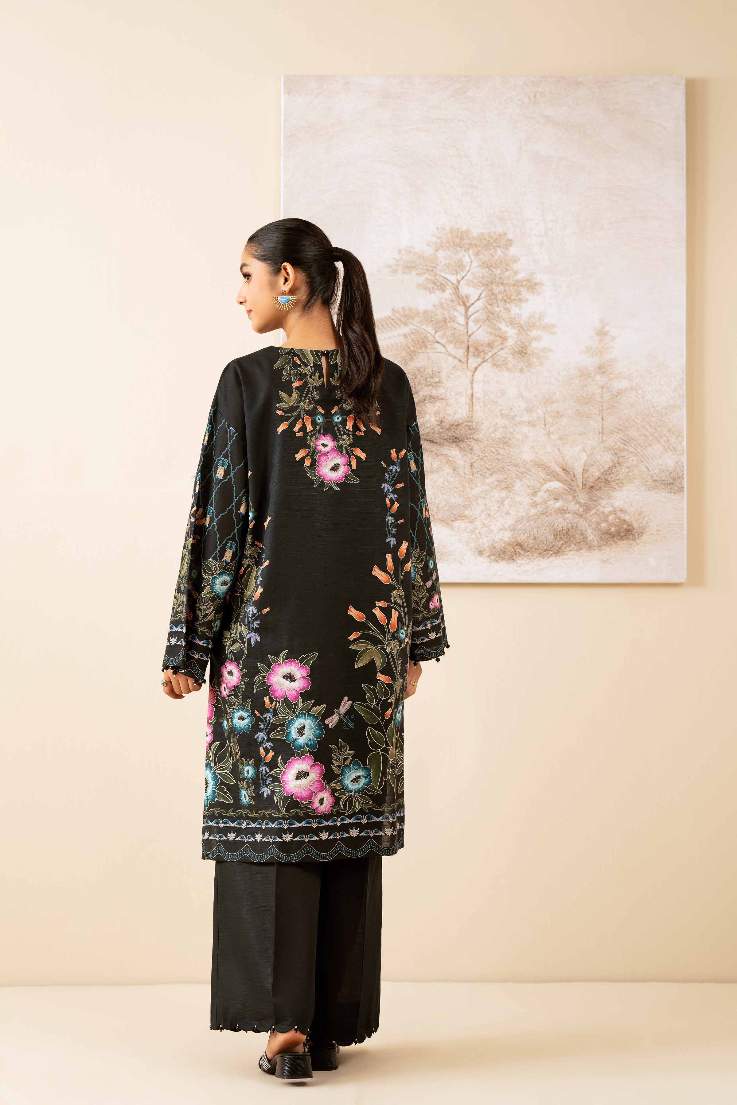 NISHATUAE - Black Printed Khaddar 2-piece Unstitched Dress