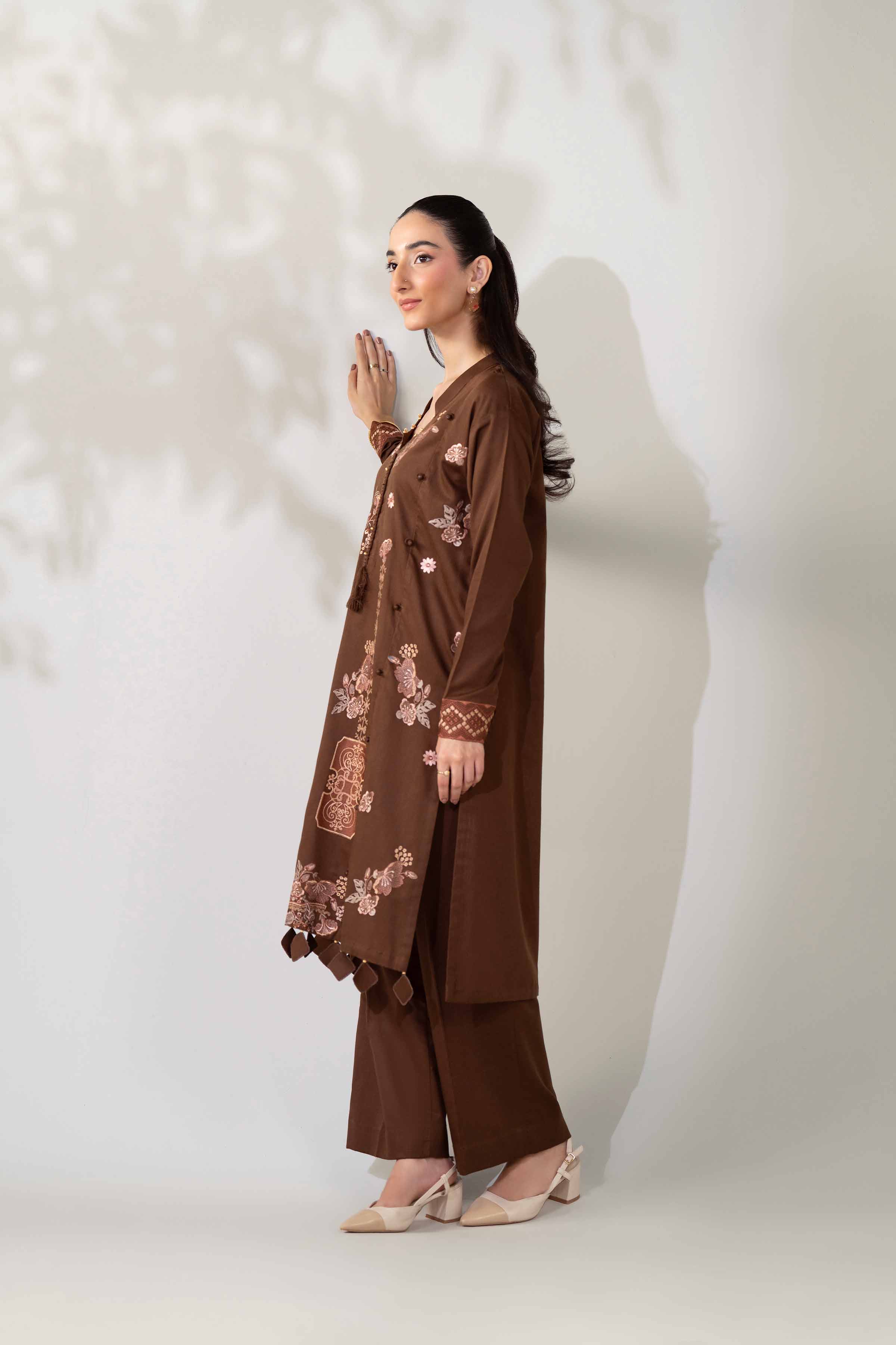 NISHATUAE - Brown Embroidered Karandi 2-piece Unstitched Dress