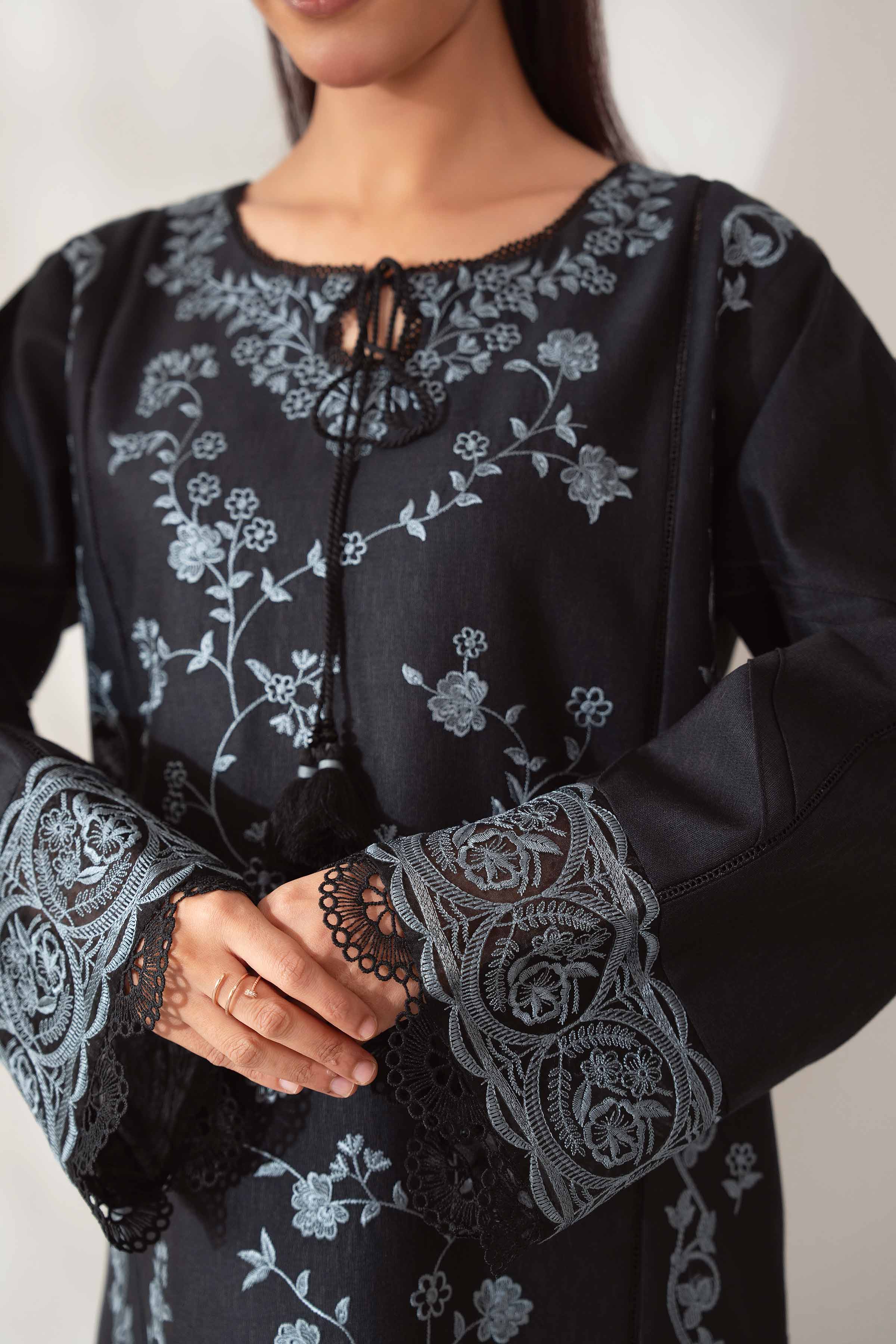 NISHATUAE - Black Embroidered Karandi 2-piece Unstitched Dress