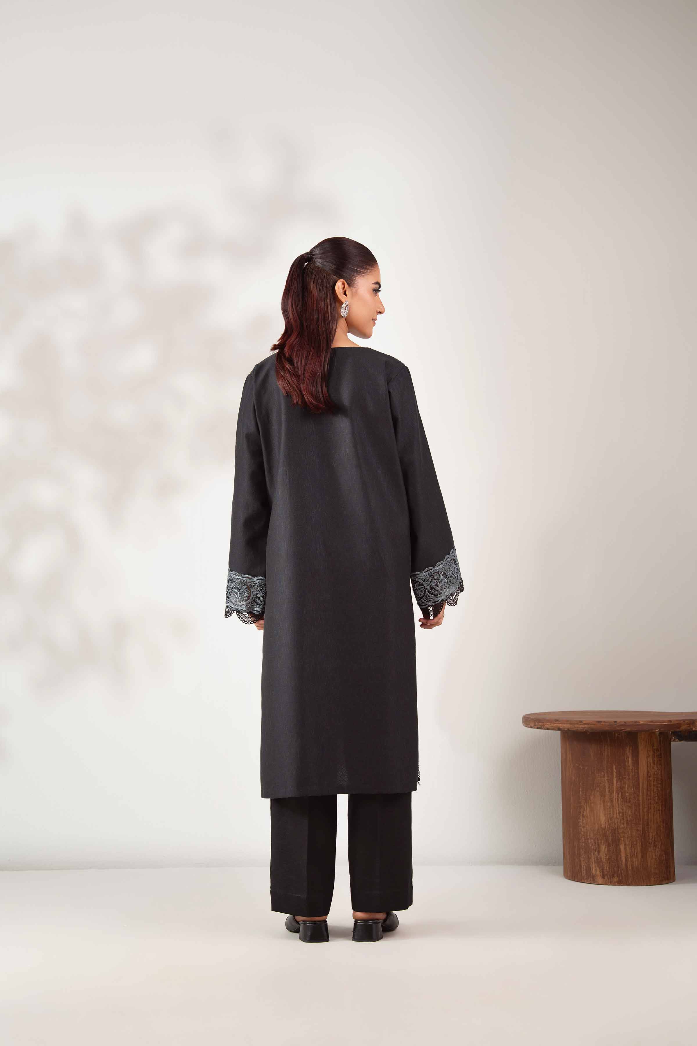 NISHATUAE - Black Embroidered Karandi 2-piece Unstitched Dress