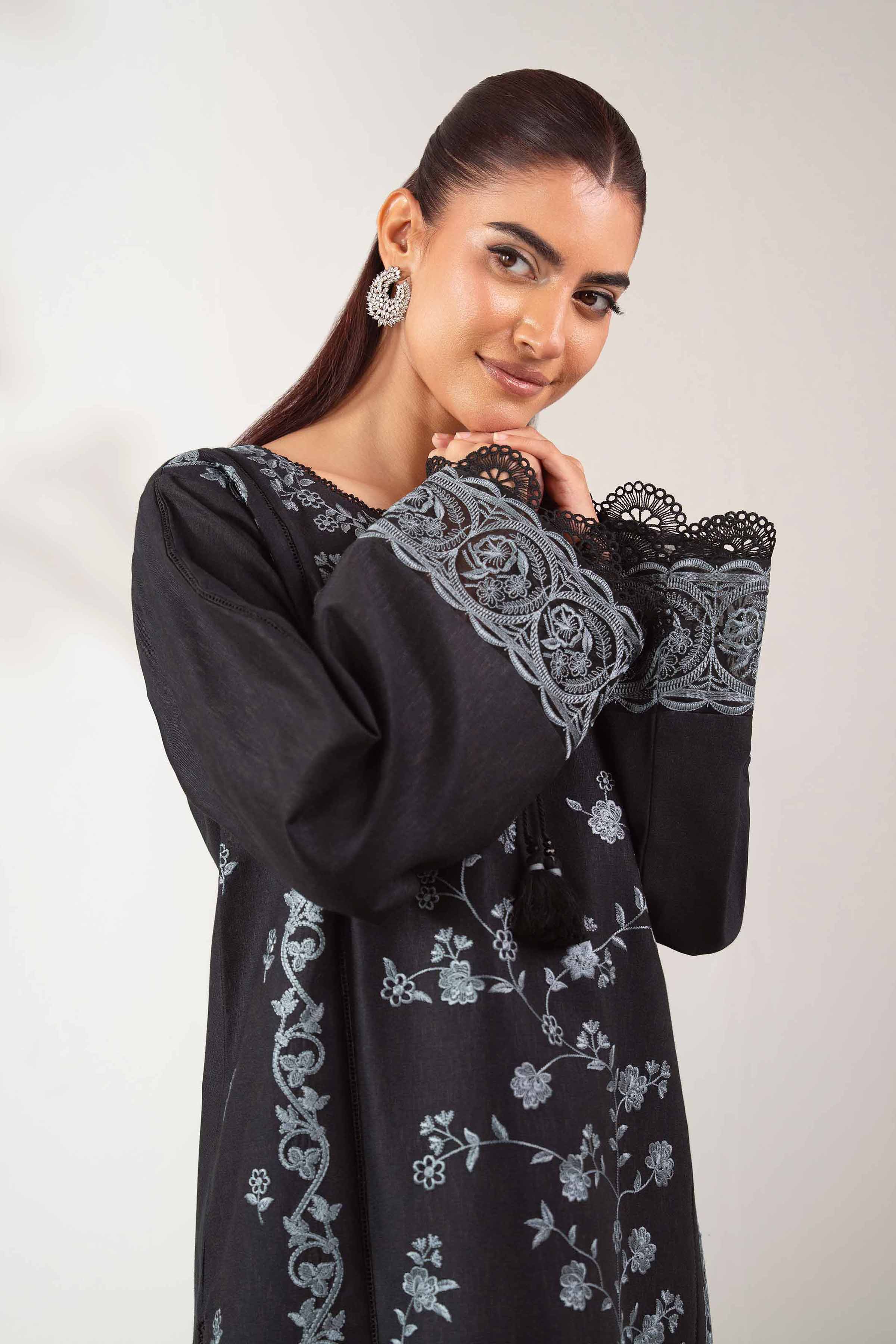 NISHATUAE - Black Embroidered Karandi 2-piece Unstitched Dress