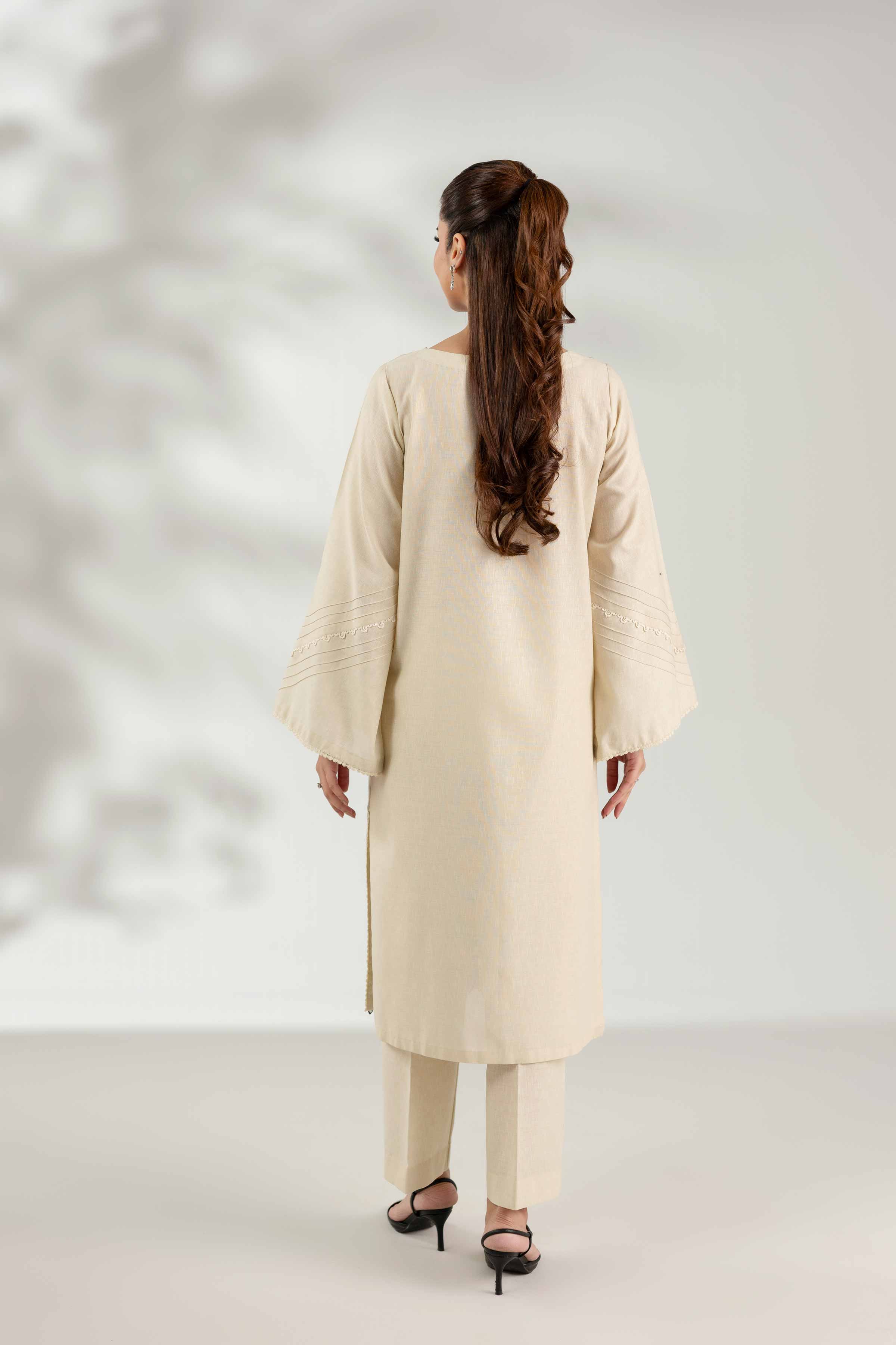 NISHATUAE - Off White Embroidered Karandi 2-piece Unstitched Dress