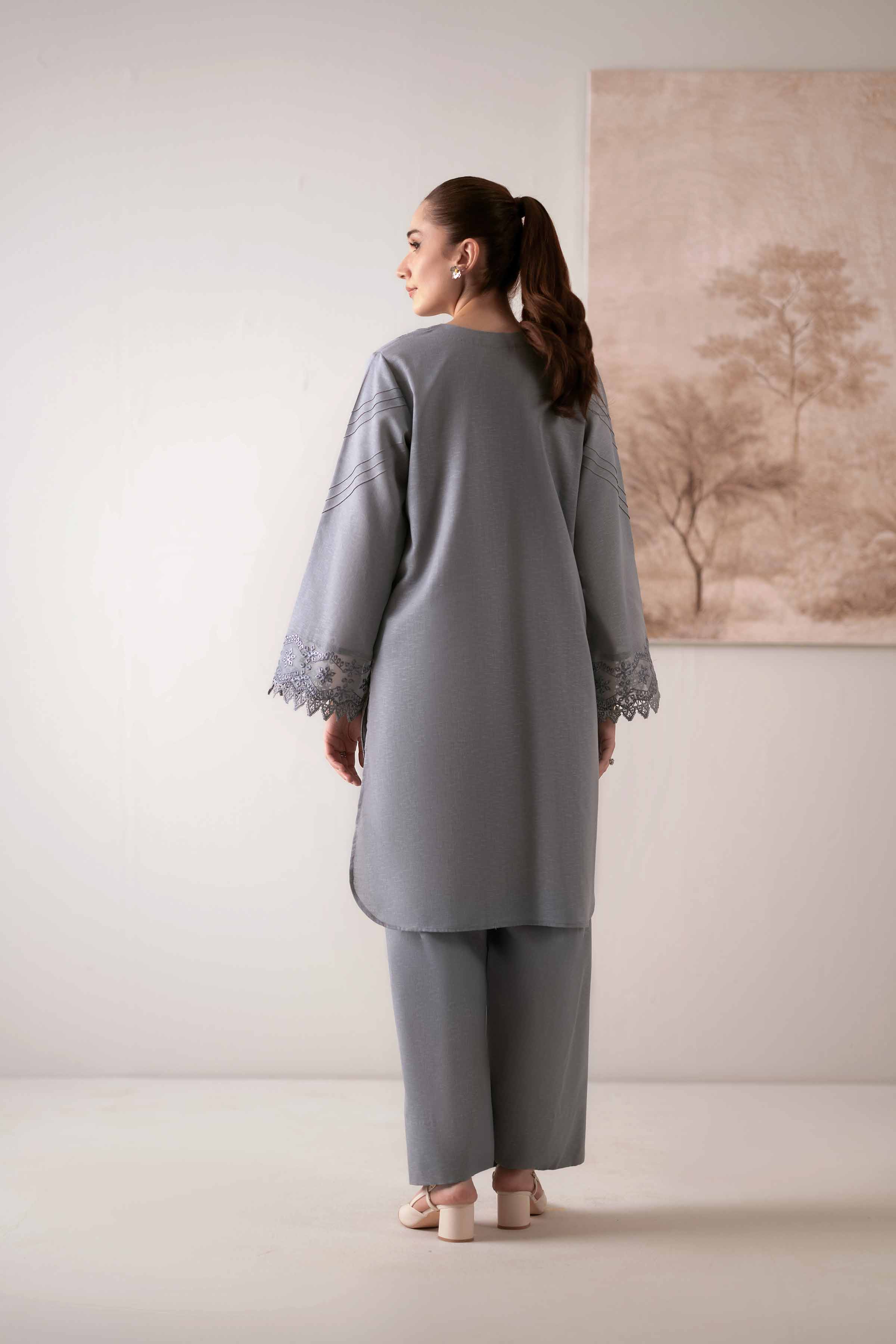 NISHATUAE - Grey Embroidered Karandi 2-piece Unstitched Dress