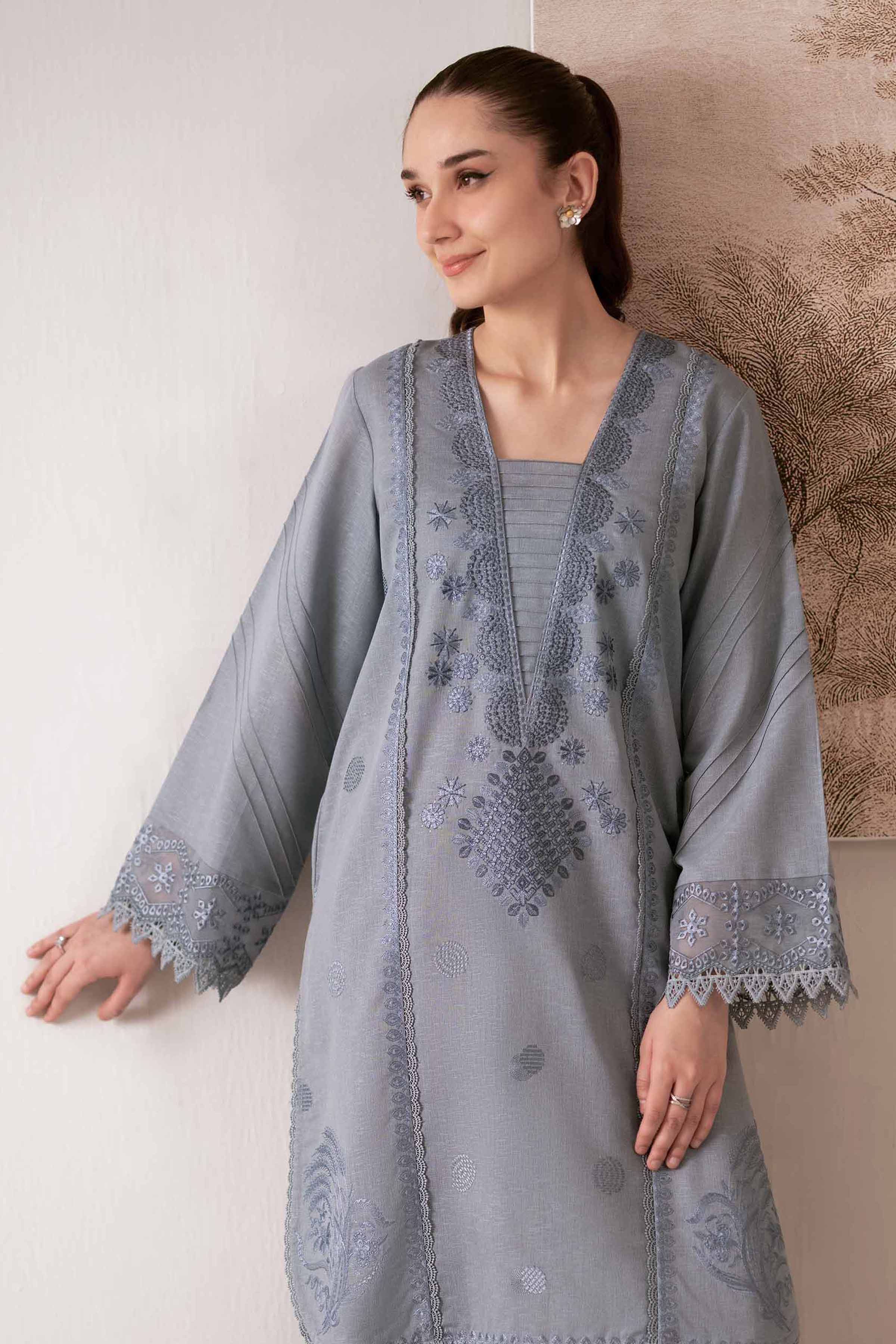 NISHATUAE - Grey Embroidered Karandi 2-piece Unstitched Dress