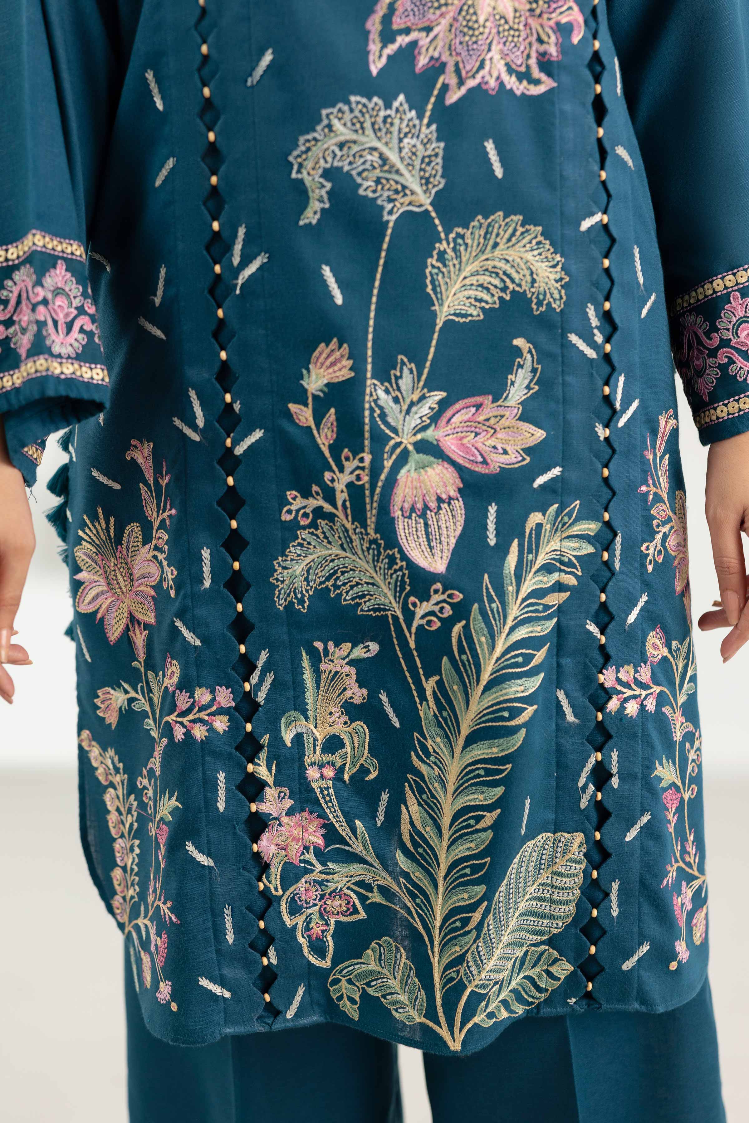 NISHATUAE - Blue Embroidered Karandi 2-piece Unstitched Dress