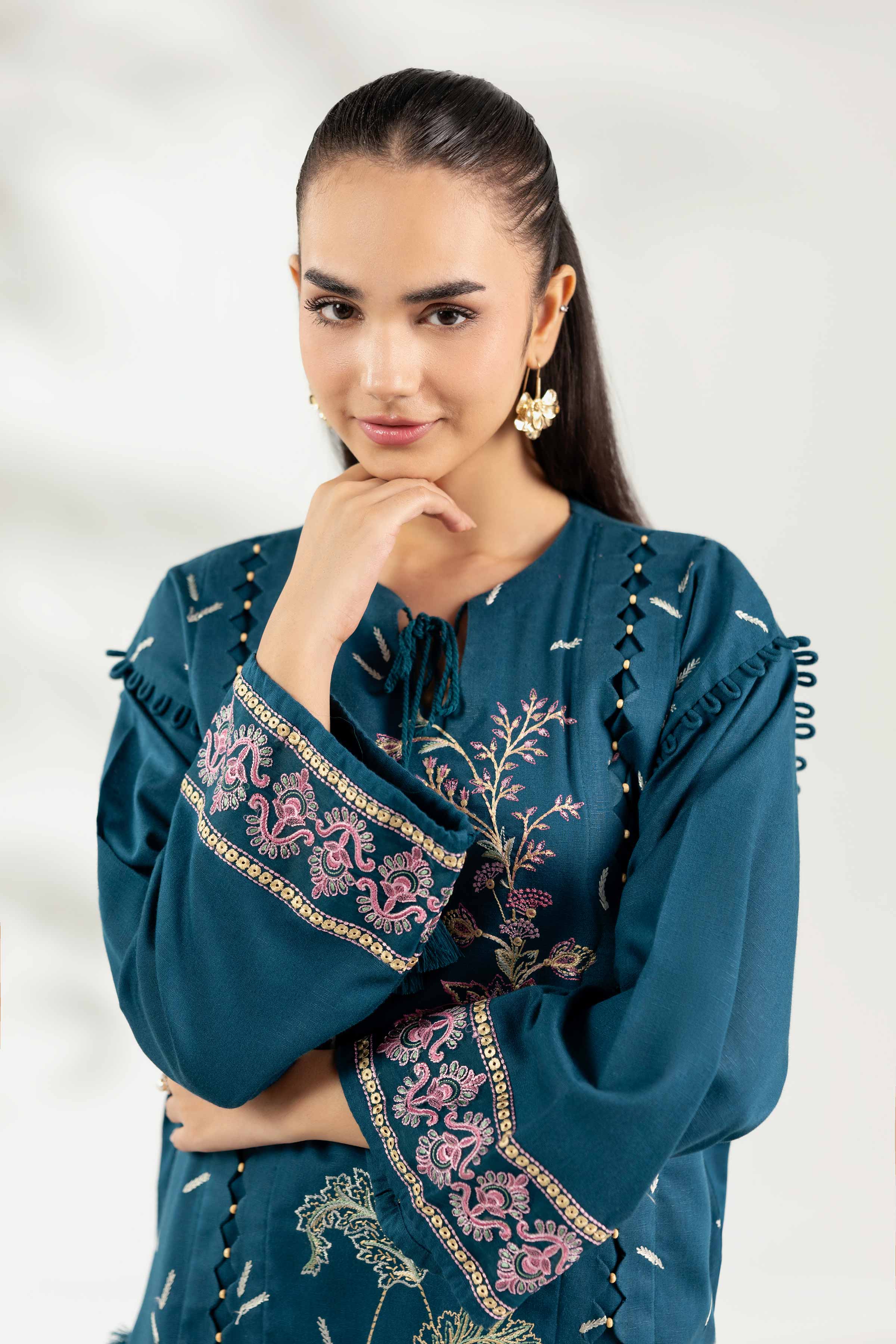 NISHATUAE - Blue Embroidered Karandi 2-piece Unstitched Dress