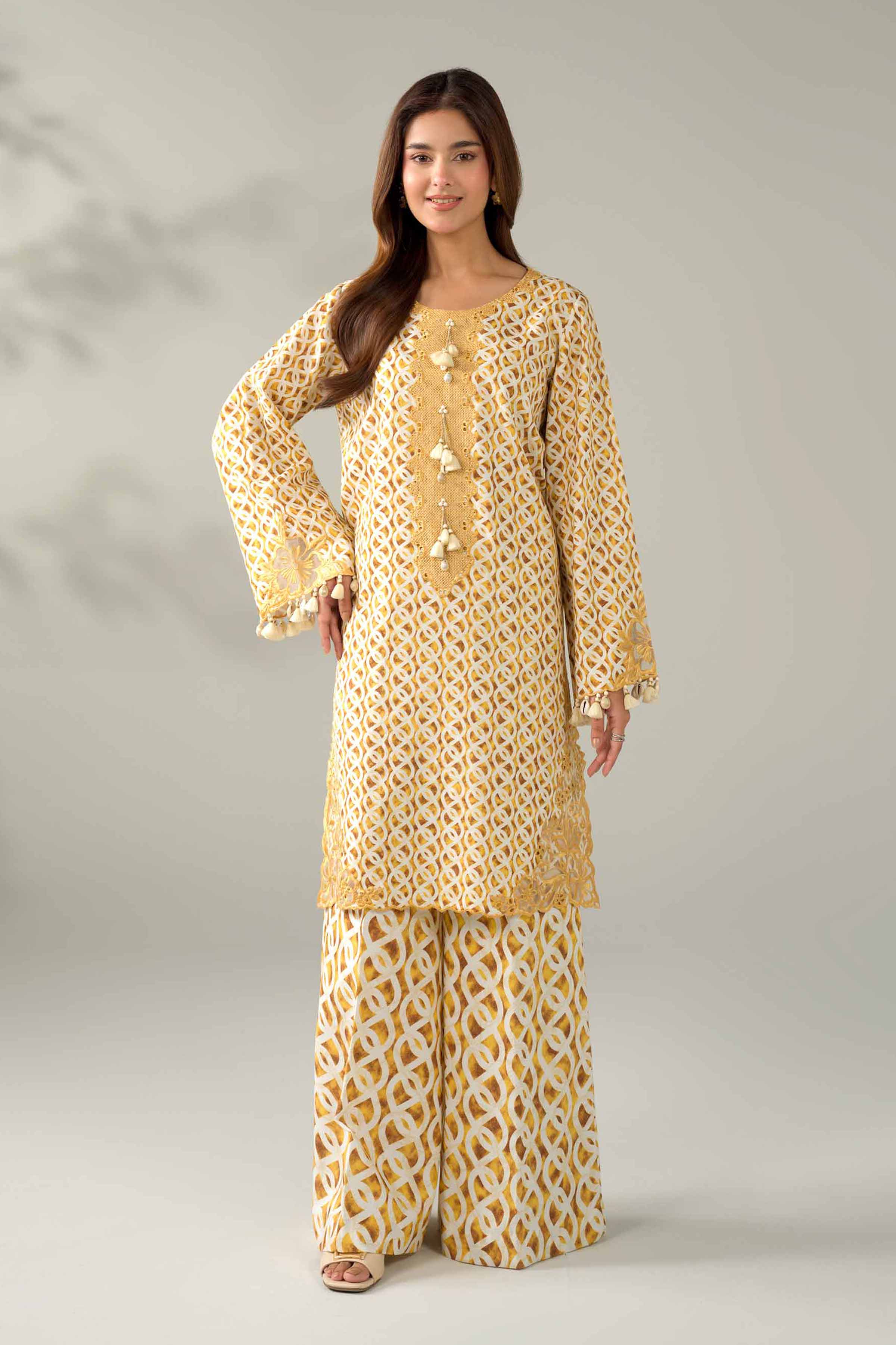 NISHATUAE - Gold Embroidered Karandi 2-piece Unstitched Dress