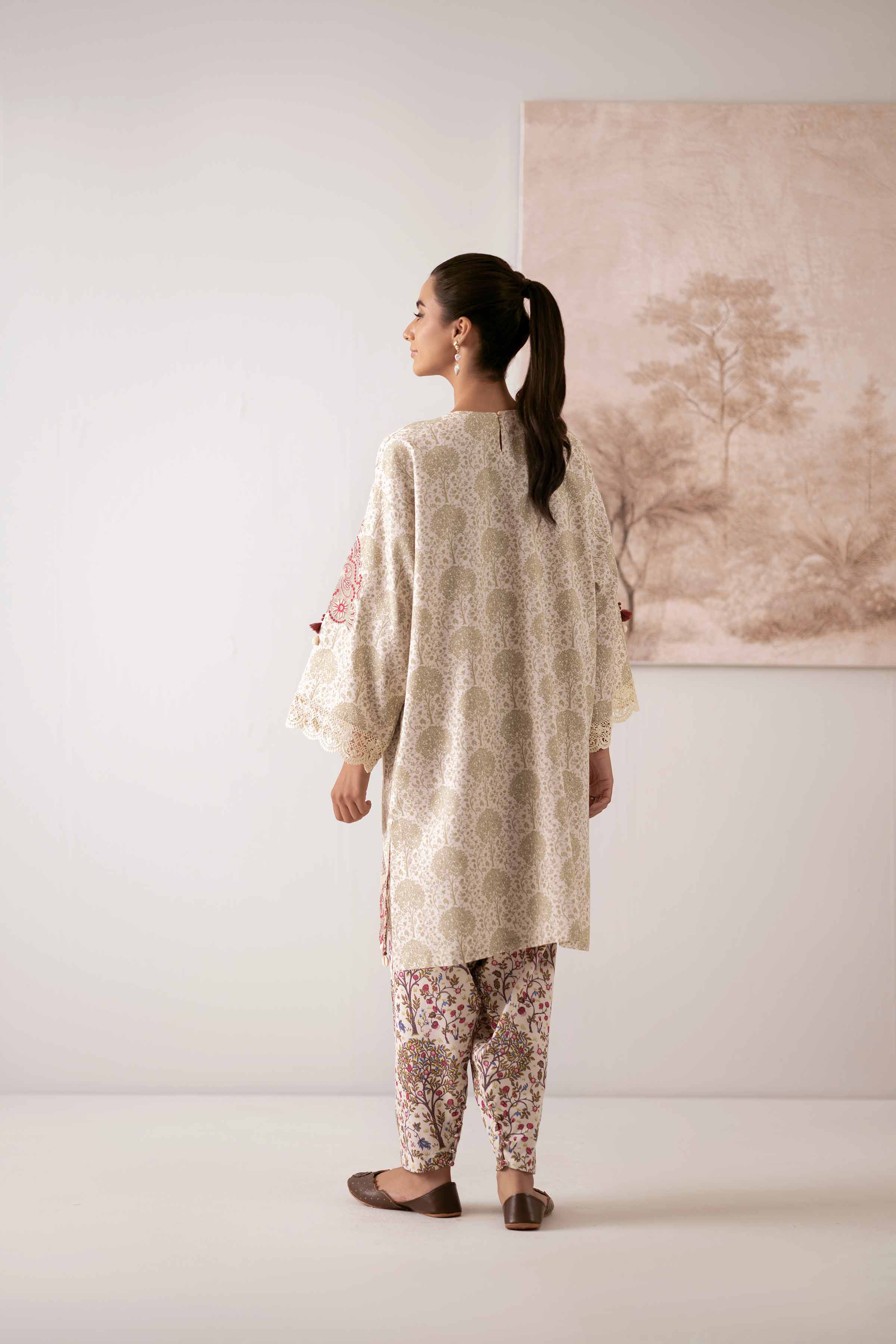 NISHATUAE - Off White Embroidered Karandi 2-piece Unstitched Dress