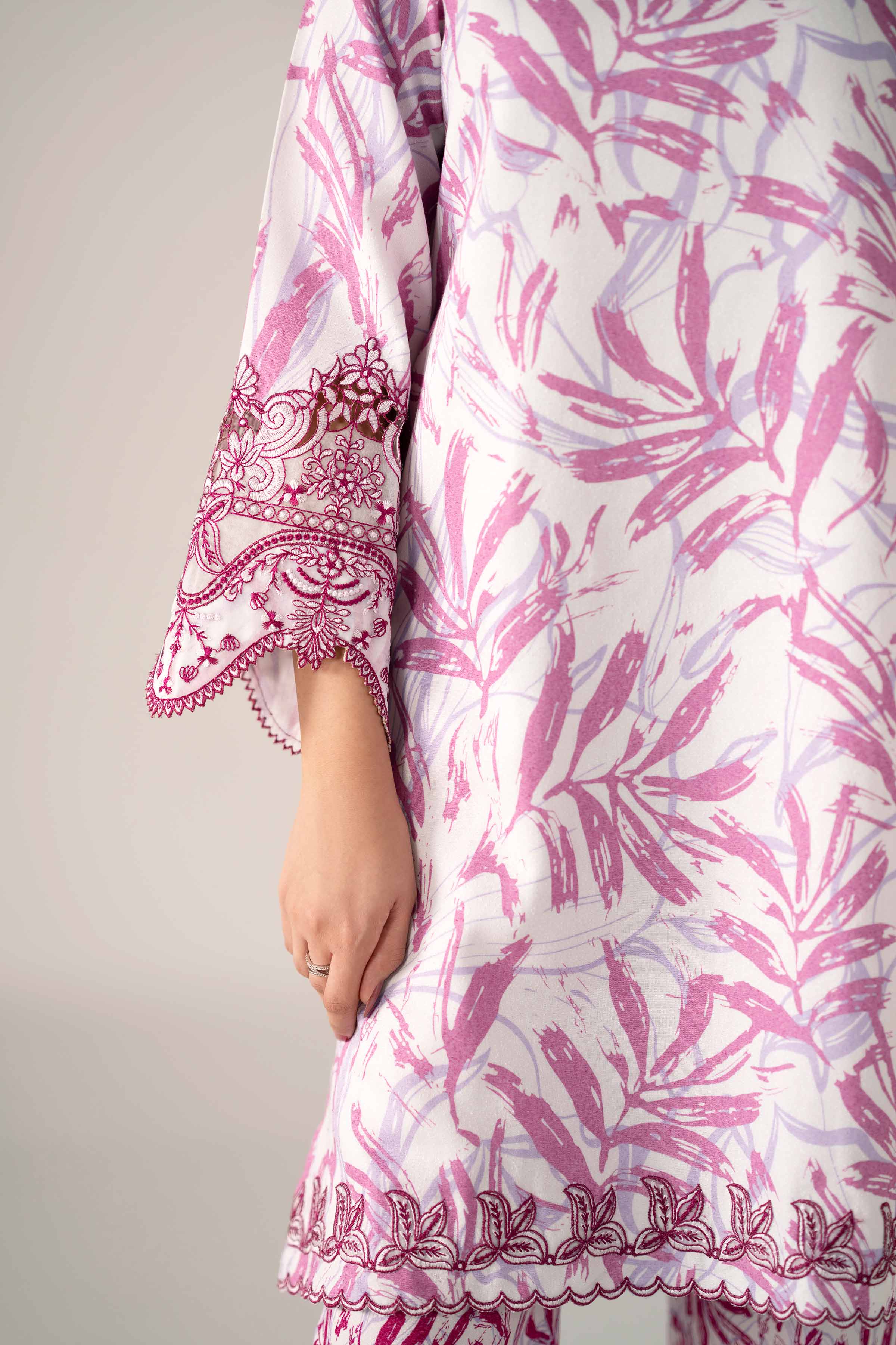 NISHATUAE - Fuchsia Embroidered Karandi 2-piece Unstitched Dress