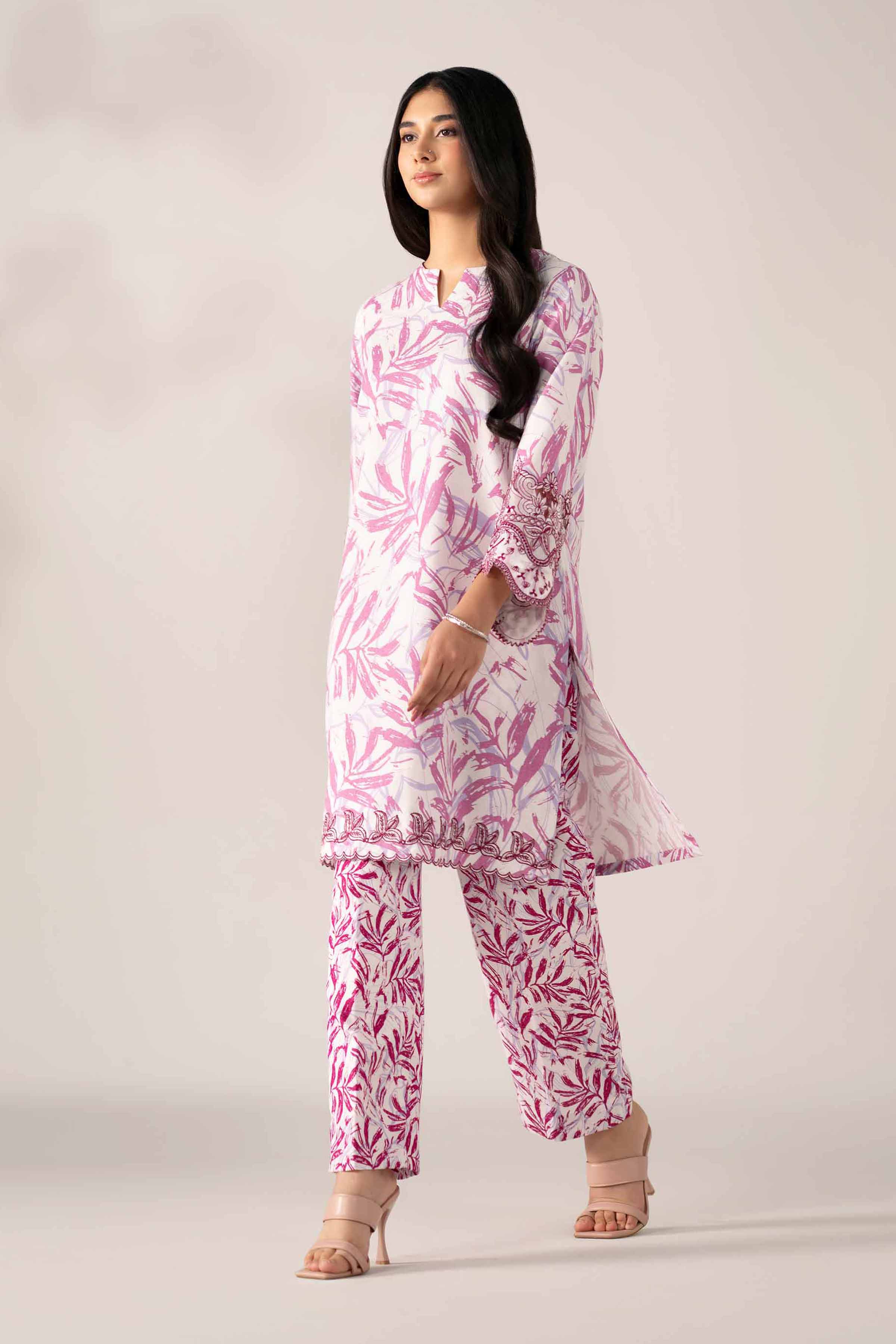 NISHATUAE - Fuchsia Embroidered Karandi 2-piece Unstitched Dress