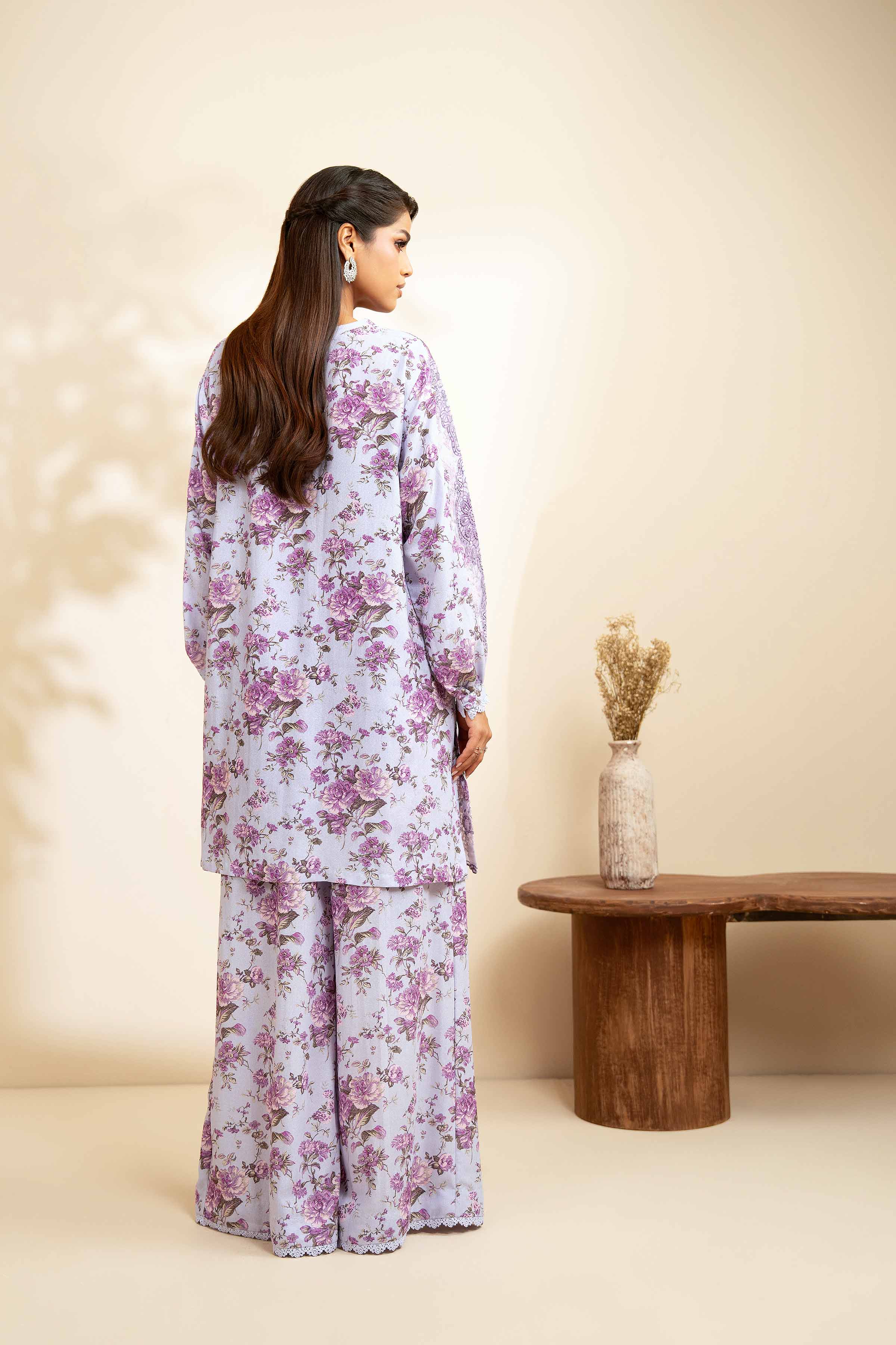 NISHATUAE - Lilac Embroidered Karandi 2-piece Unstitched Dress