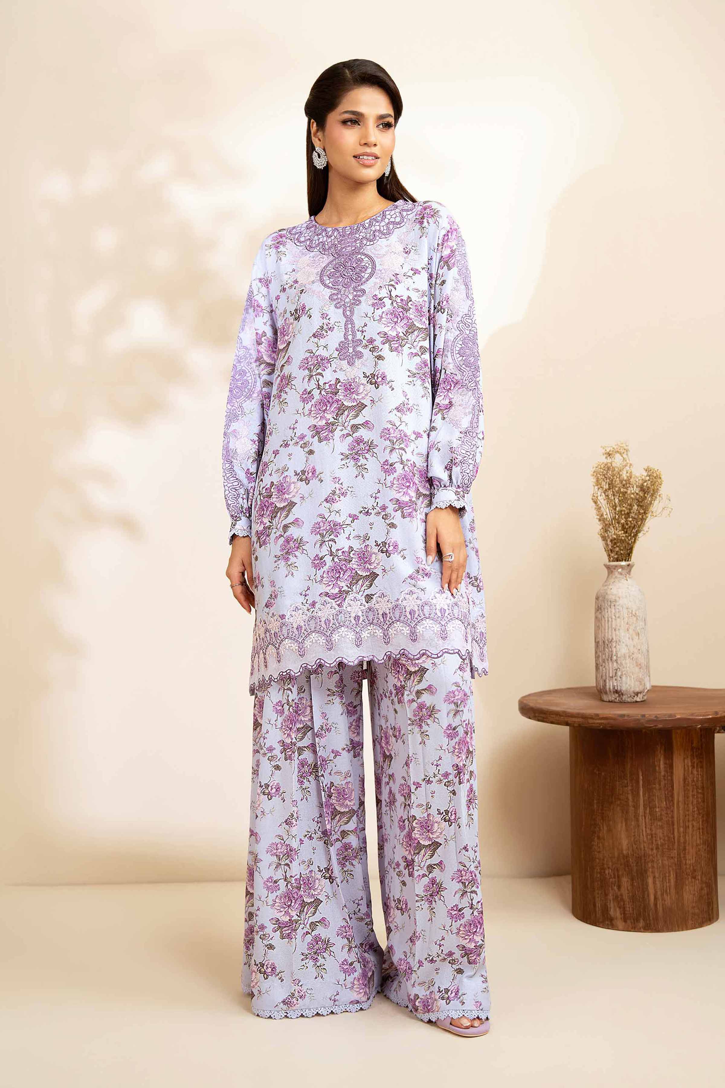 NISHATUAE - Lilac Embroidered Karandi 2-piece Unstitched Dress