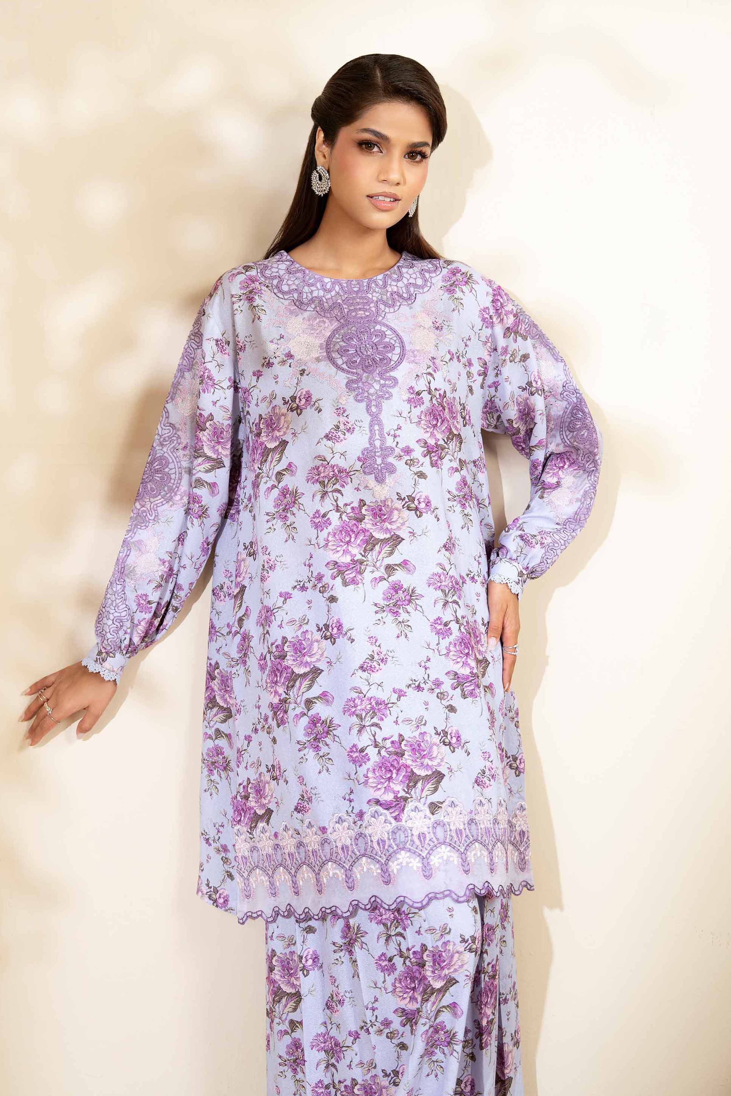 NISHATUAE - Lilac Embroidered Karandi 2-piece Unstitched Dress