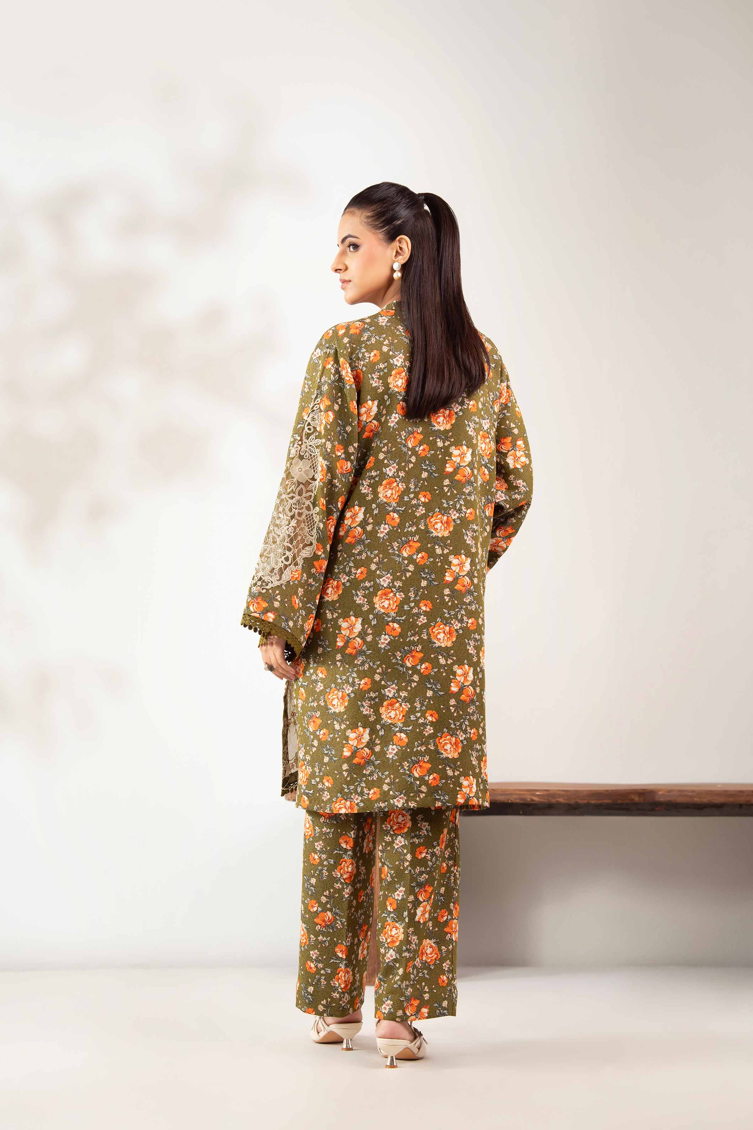 NISHATUAE - Olive Embroidered Karandi 2-piece Unstitched Dress