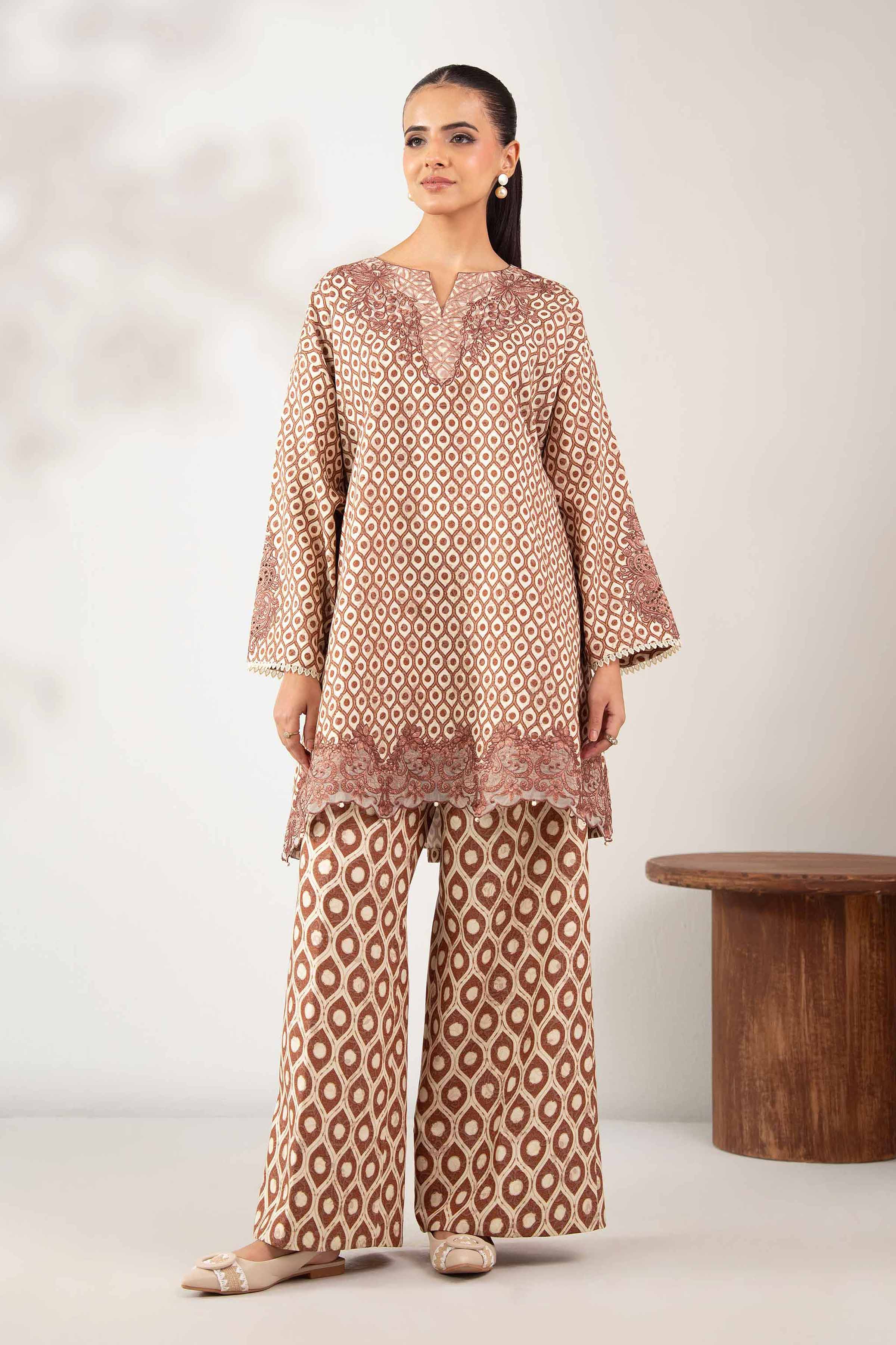 NISHATUAE - Brown Embroidered Karandi 2-piece Unstitched Dress
