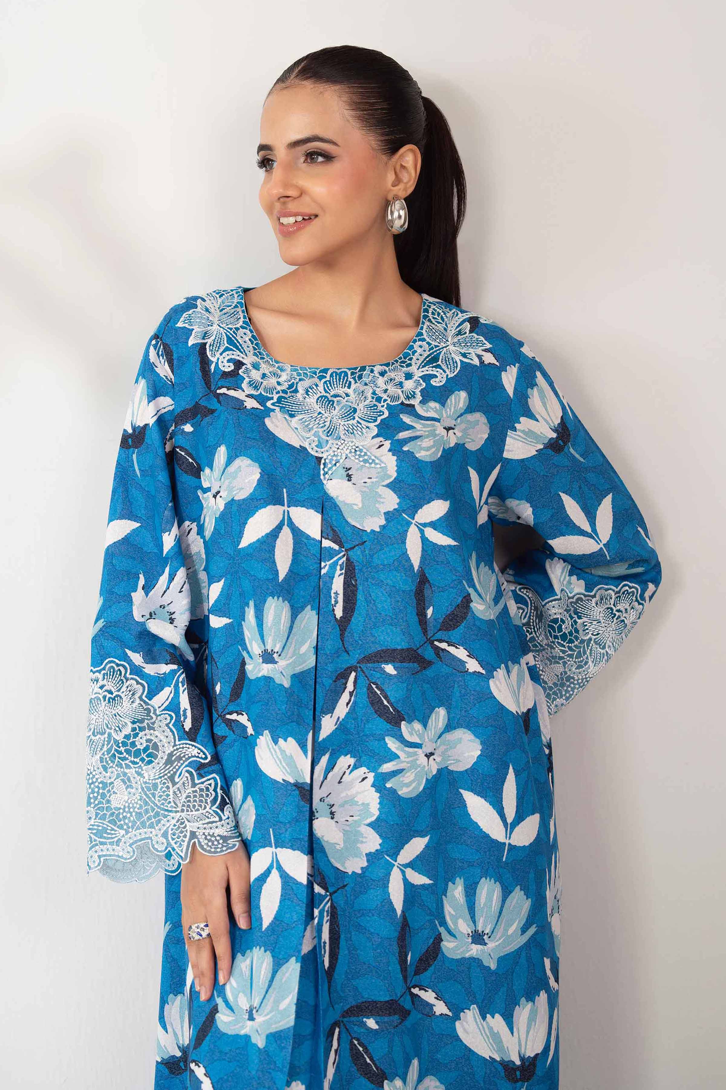 NISHATUAE - Blue Embroidered Karandi 2-piece Unstitched Dress