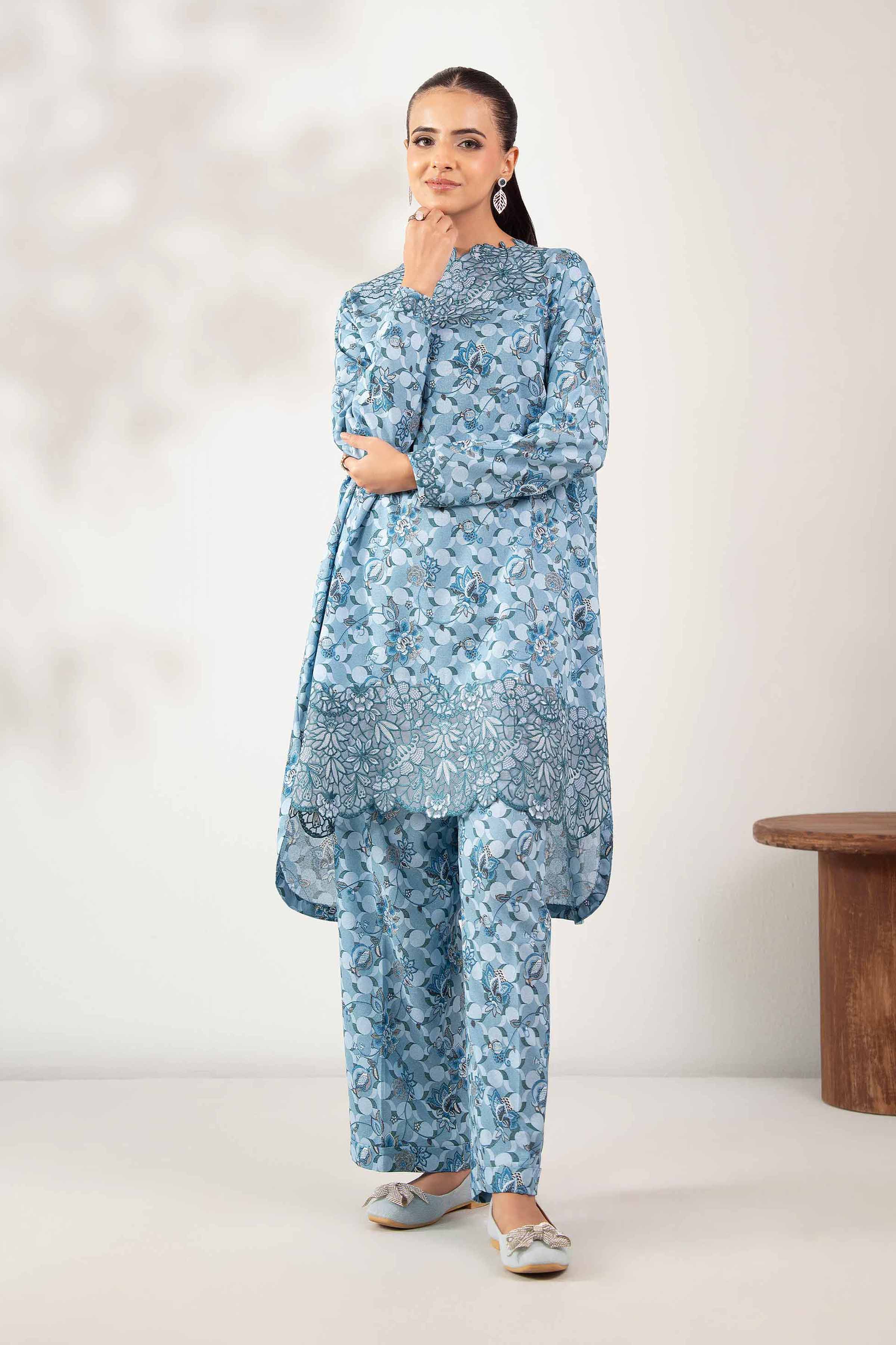 NISHATUAE - Blue Embroidered Karandi 2-piece Unstitched Dress