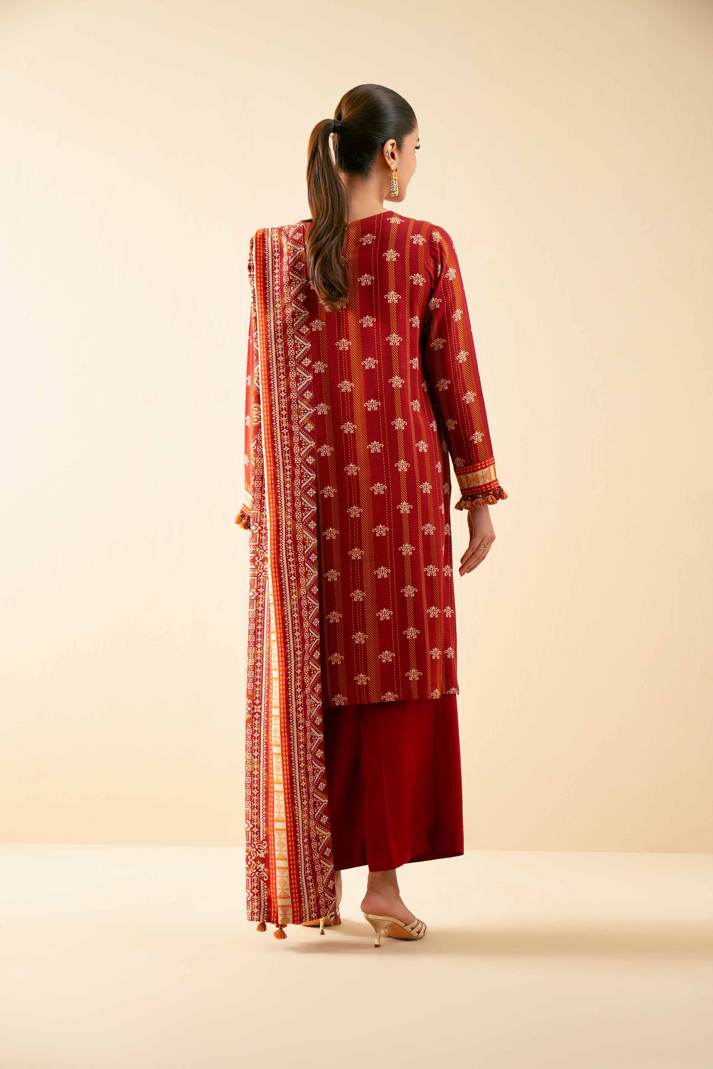 NISHATUAE - Rust Embroidered Linen 3-piece Unstitched Suit