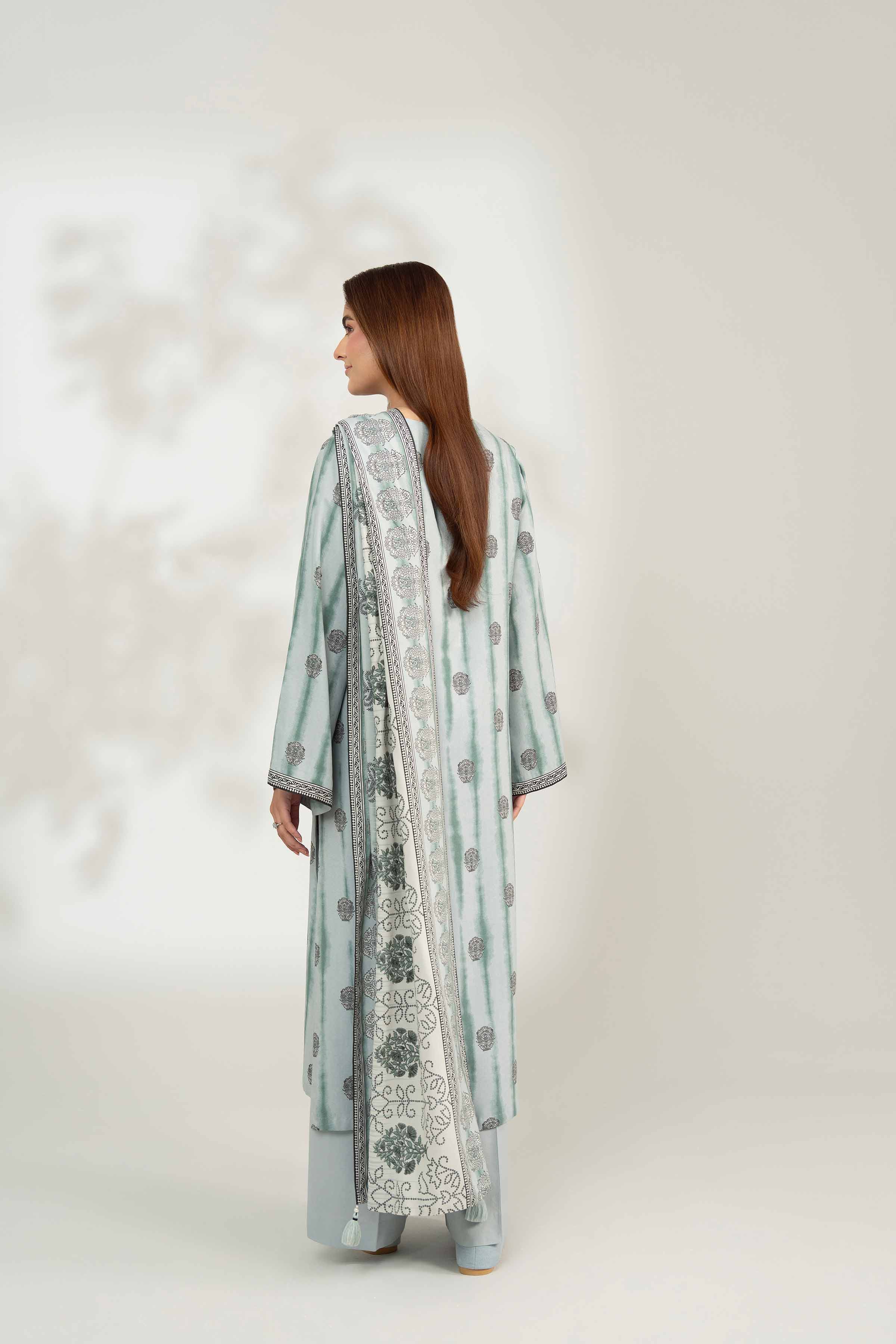 NISHATUAE - Green Printed Linen 3-piece Unstitched Suit