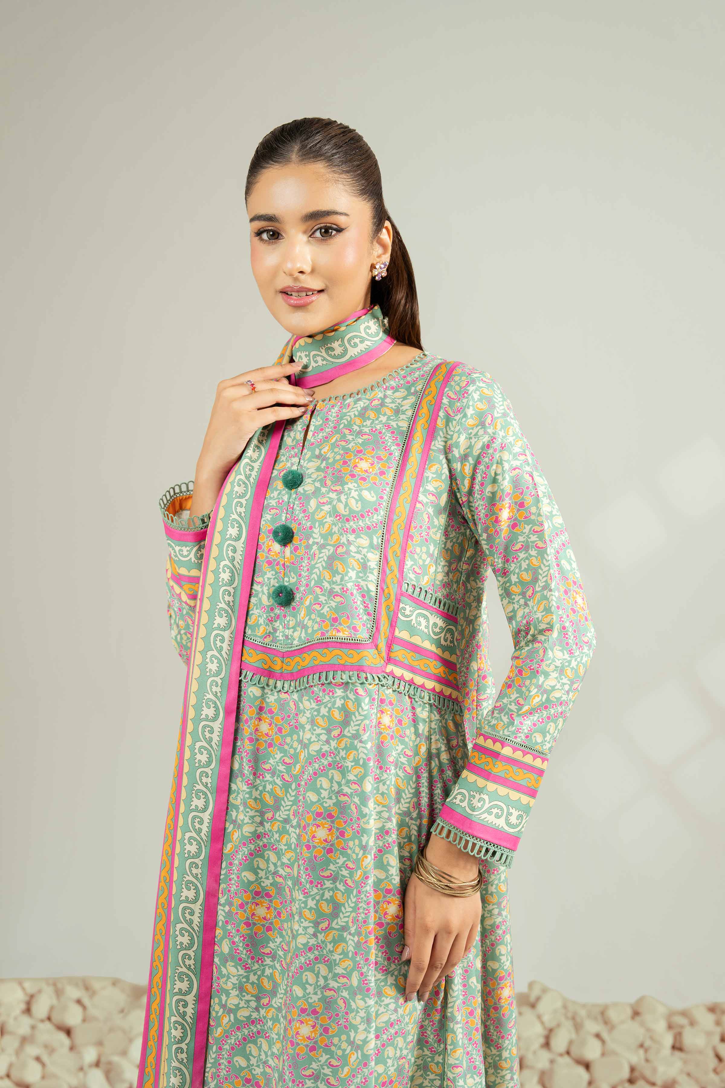 NISHATUAE - Multi Printed Linen 3-piece Unstitched Suit