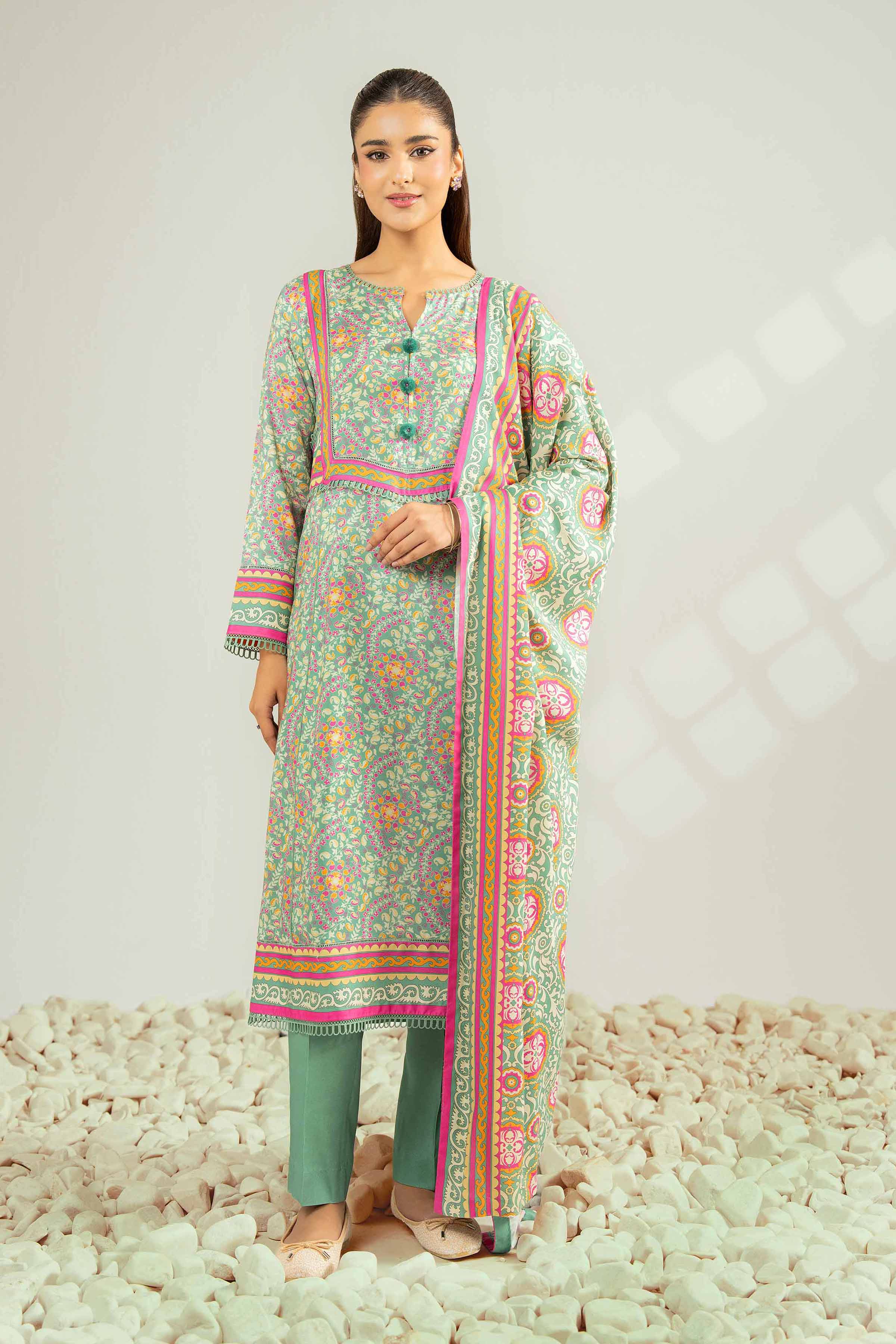 NISHATUAE - Multi Printed Linen 3-piece Unstitched Suit