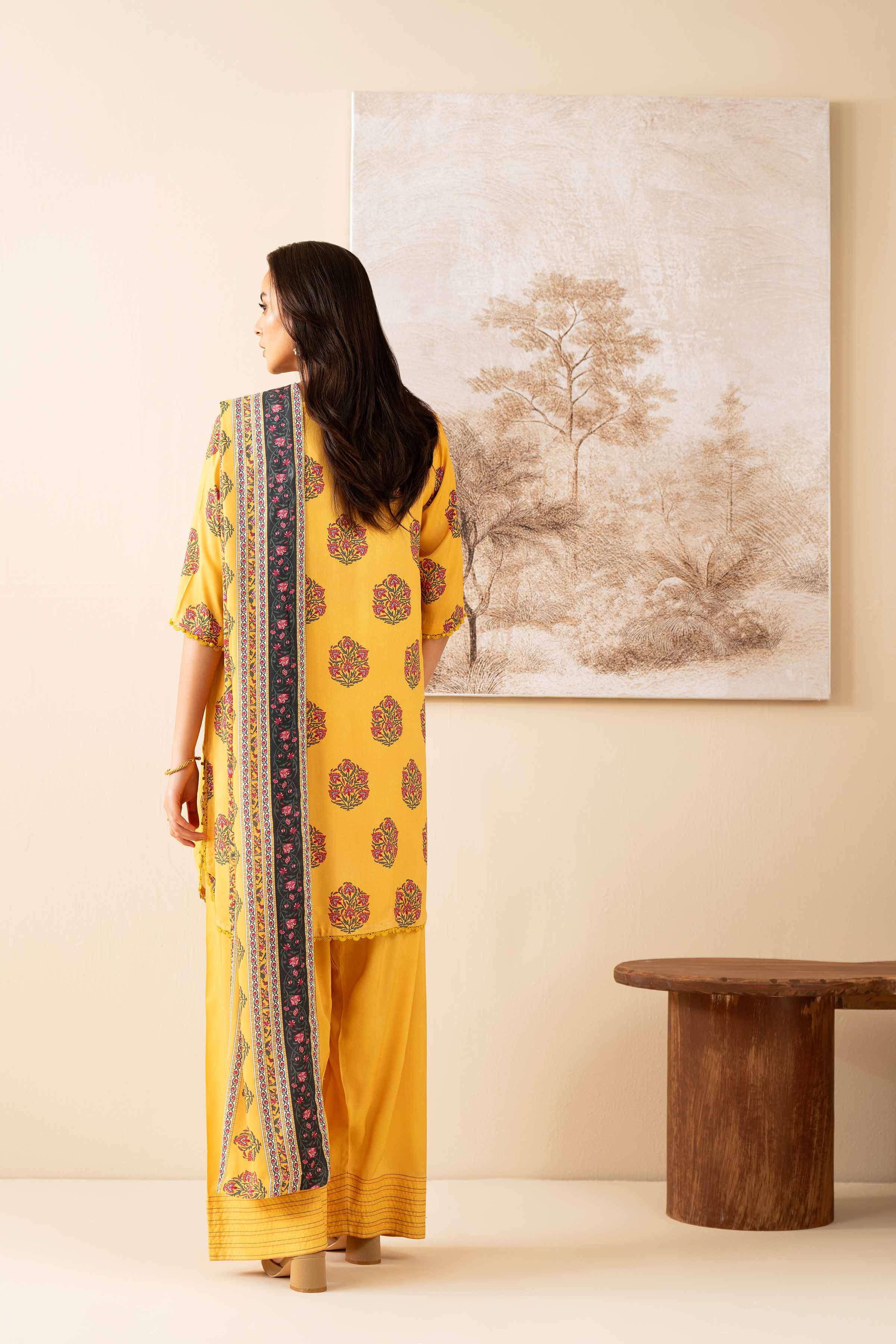 NISHATUAE - Yellow Printed Linen 3-piece Unstitched Suit