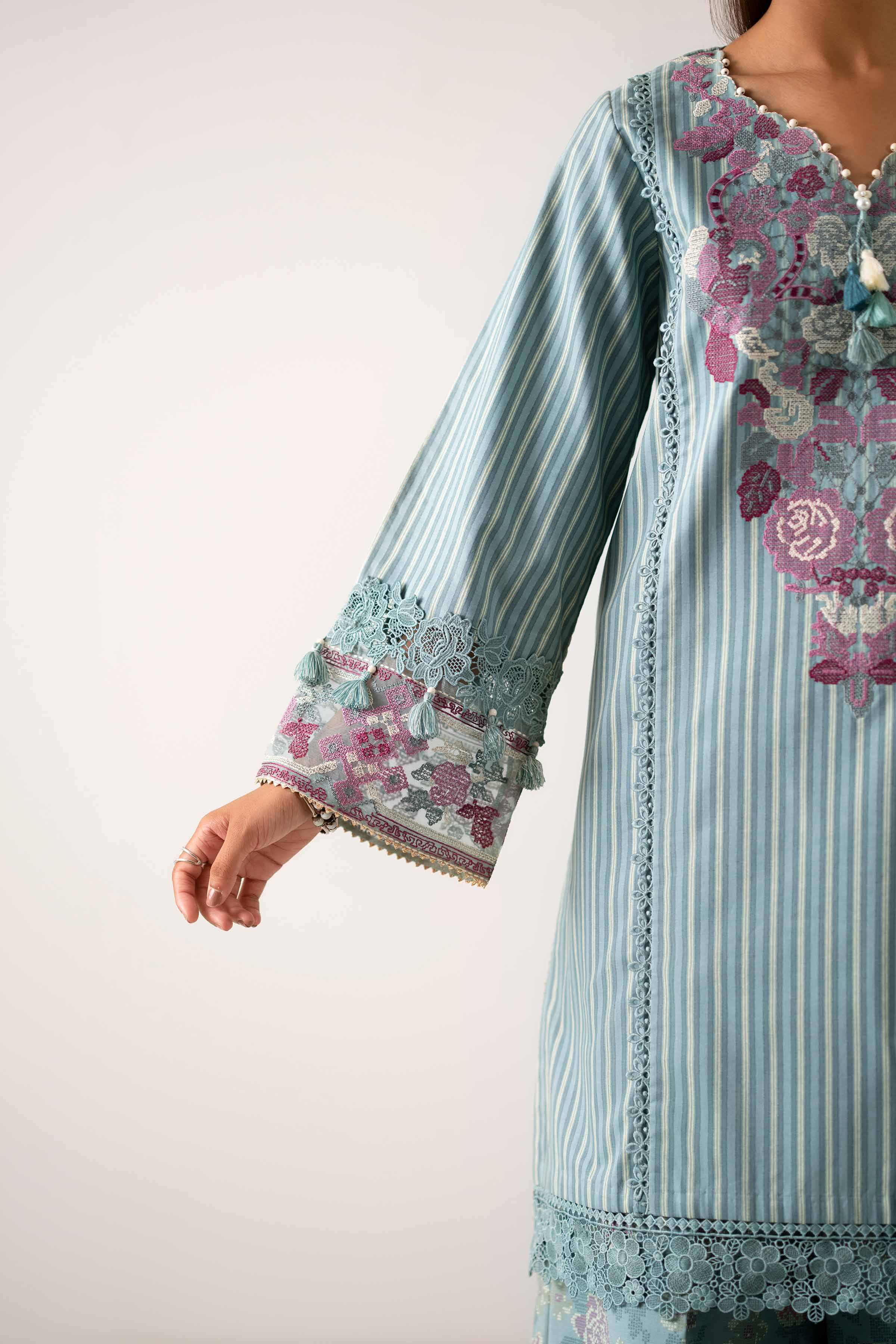 NISHATUAE - Teal Embroidered Cambric 3-piece Unstitched Suit