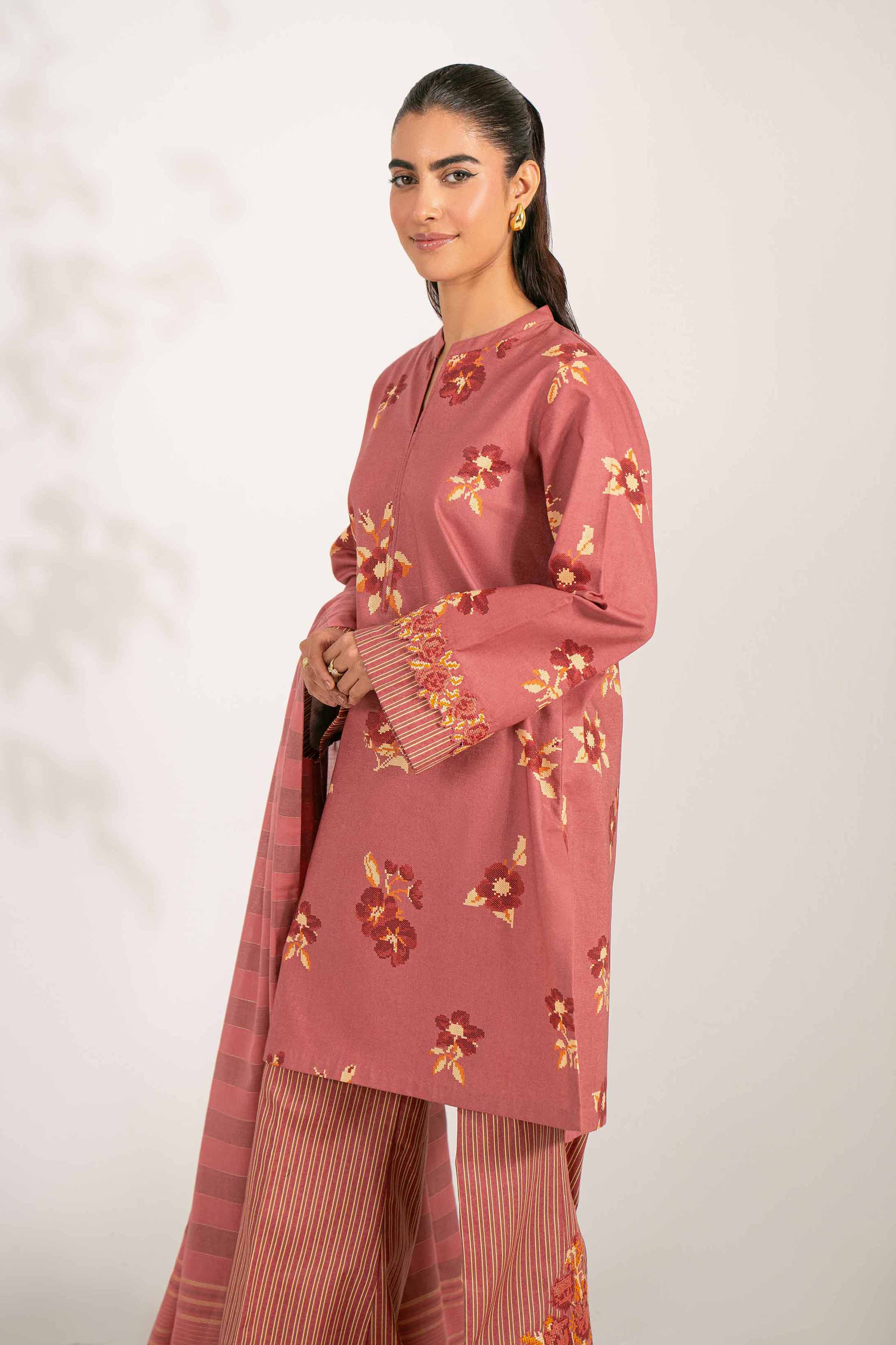 NISHATUAE - Coral Embroidered Cotton 3-piece Unstitched Suit