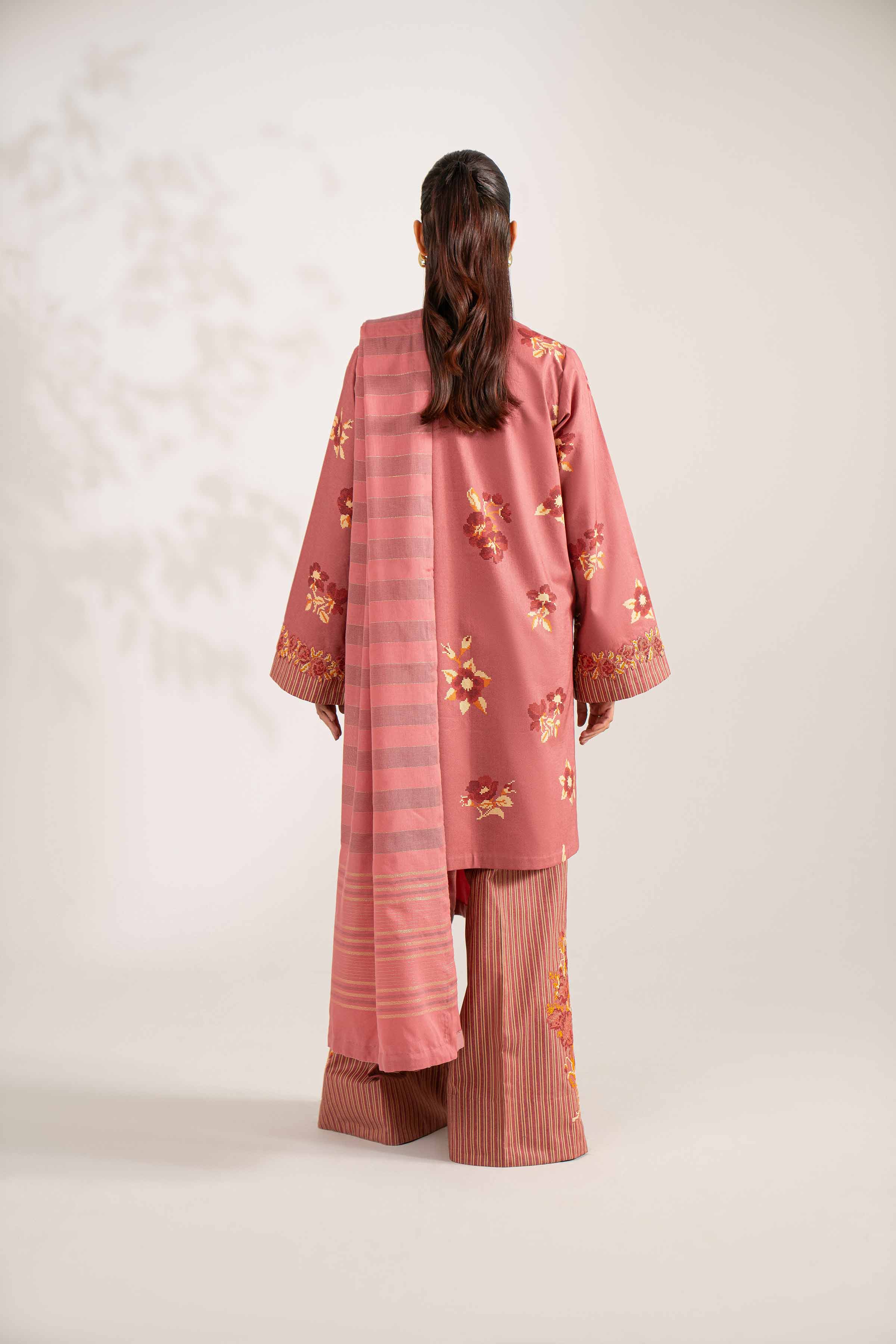 NISHATUAE - Coral Embroidered Cotton 3-piece Unstitched Suit
