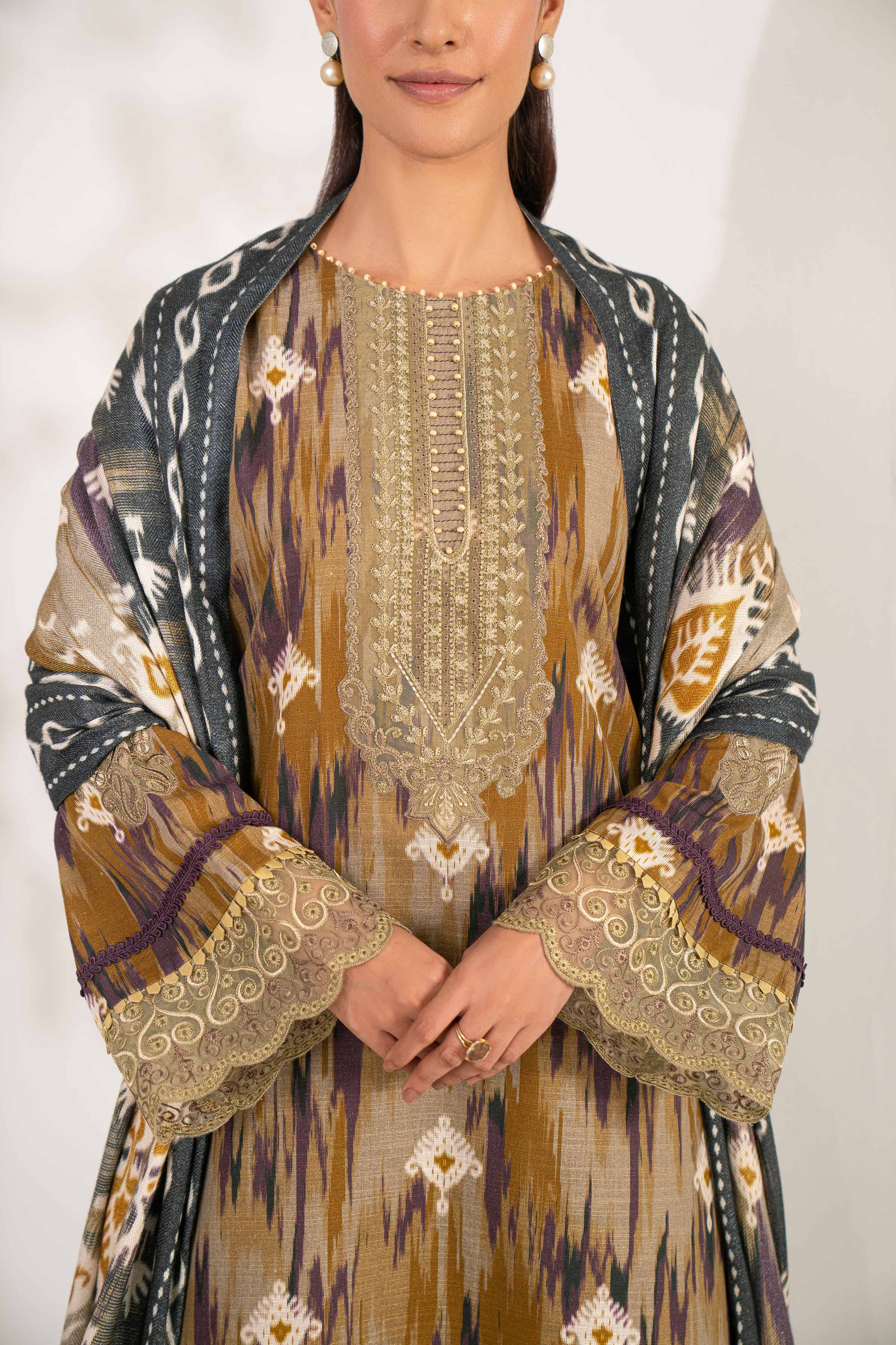 NISHATUAE - Multi Embroidered Khaddar 3-piece Unstitched Suit