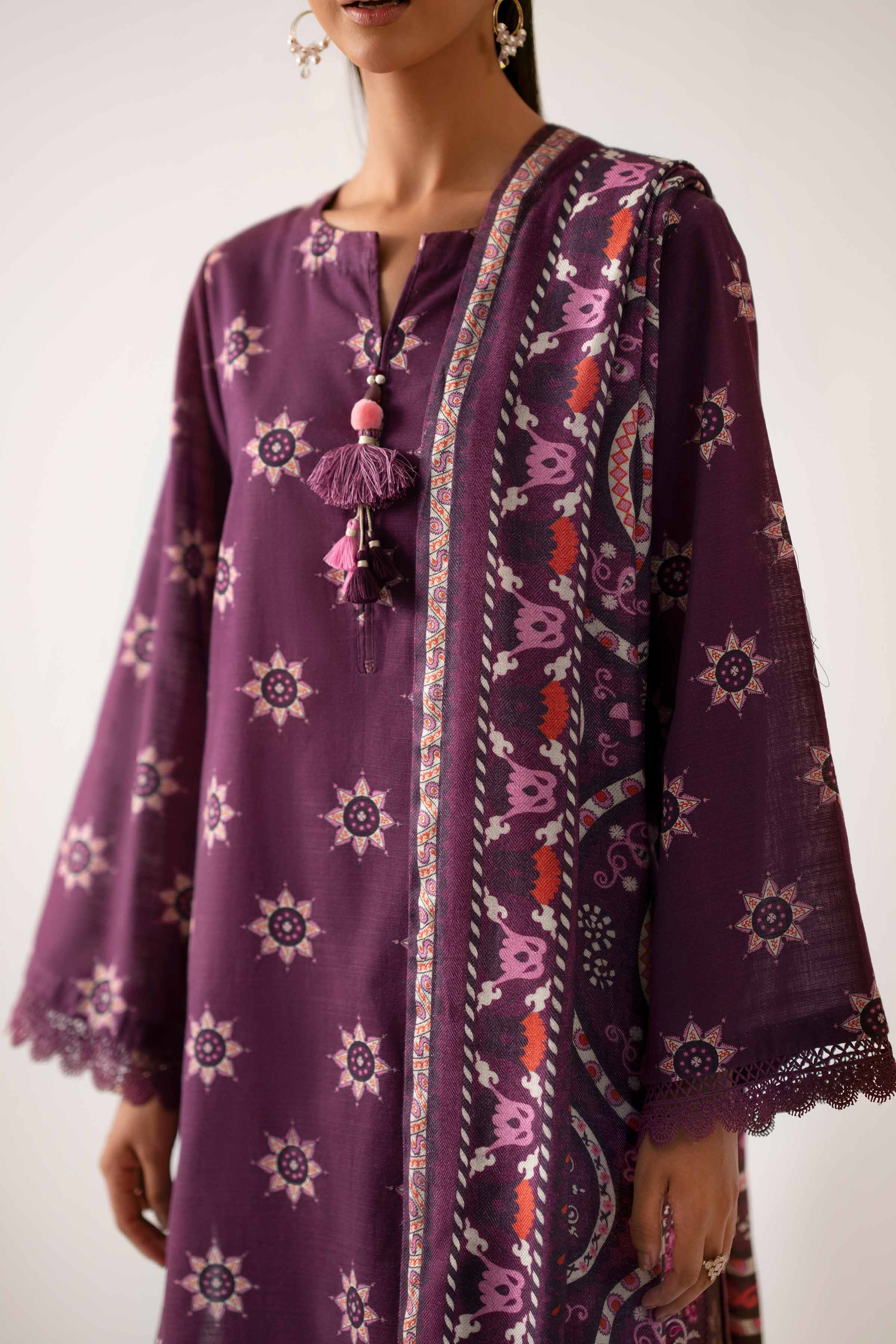 NISHATUAE - Plum Embroidered Khaddar 3-piece Unstitched Suit