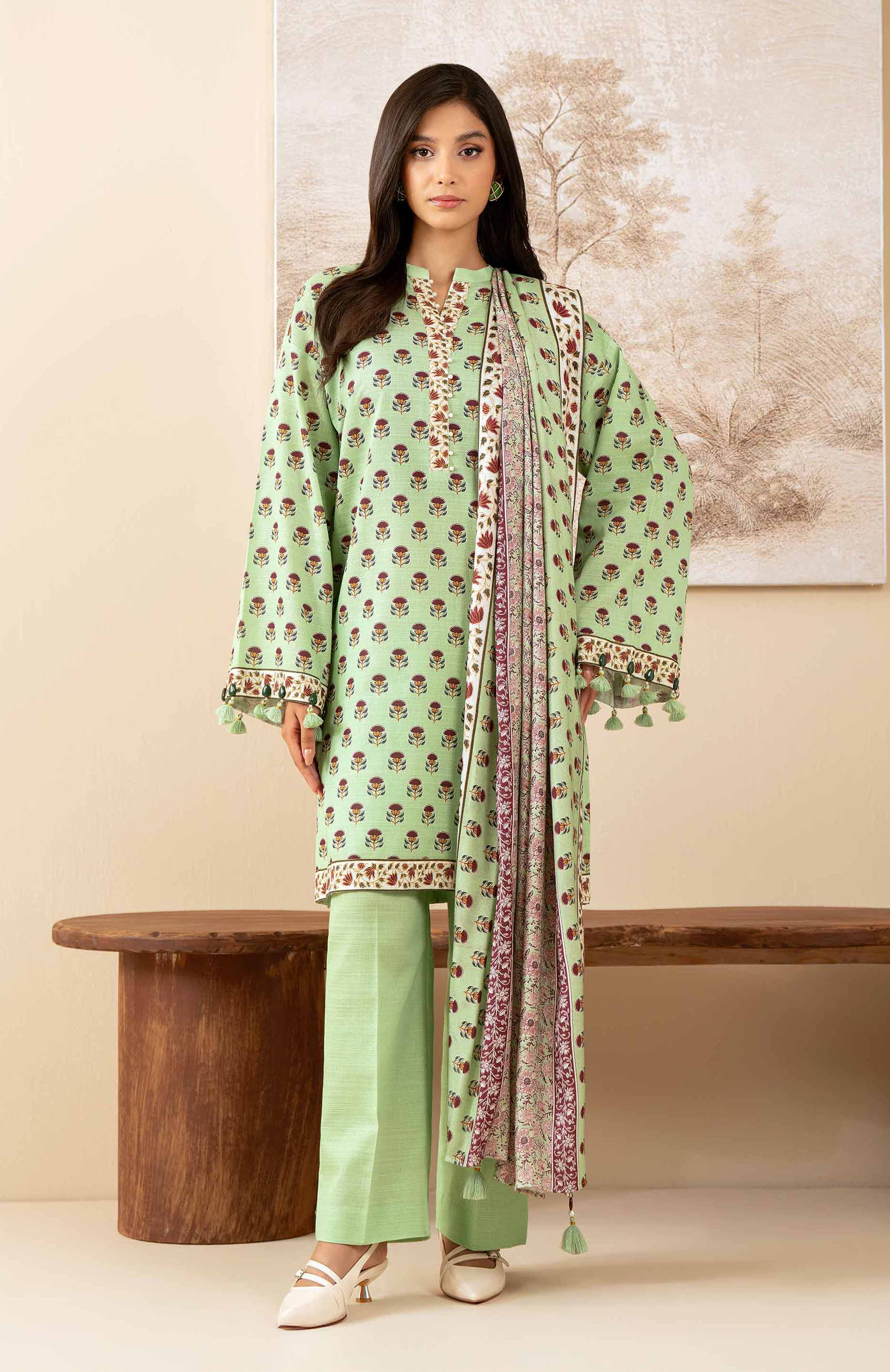 NISHATUAE - Green Printed Khaddar 3-piece Unstitched Suit
