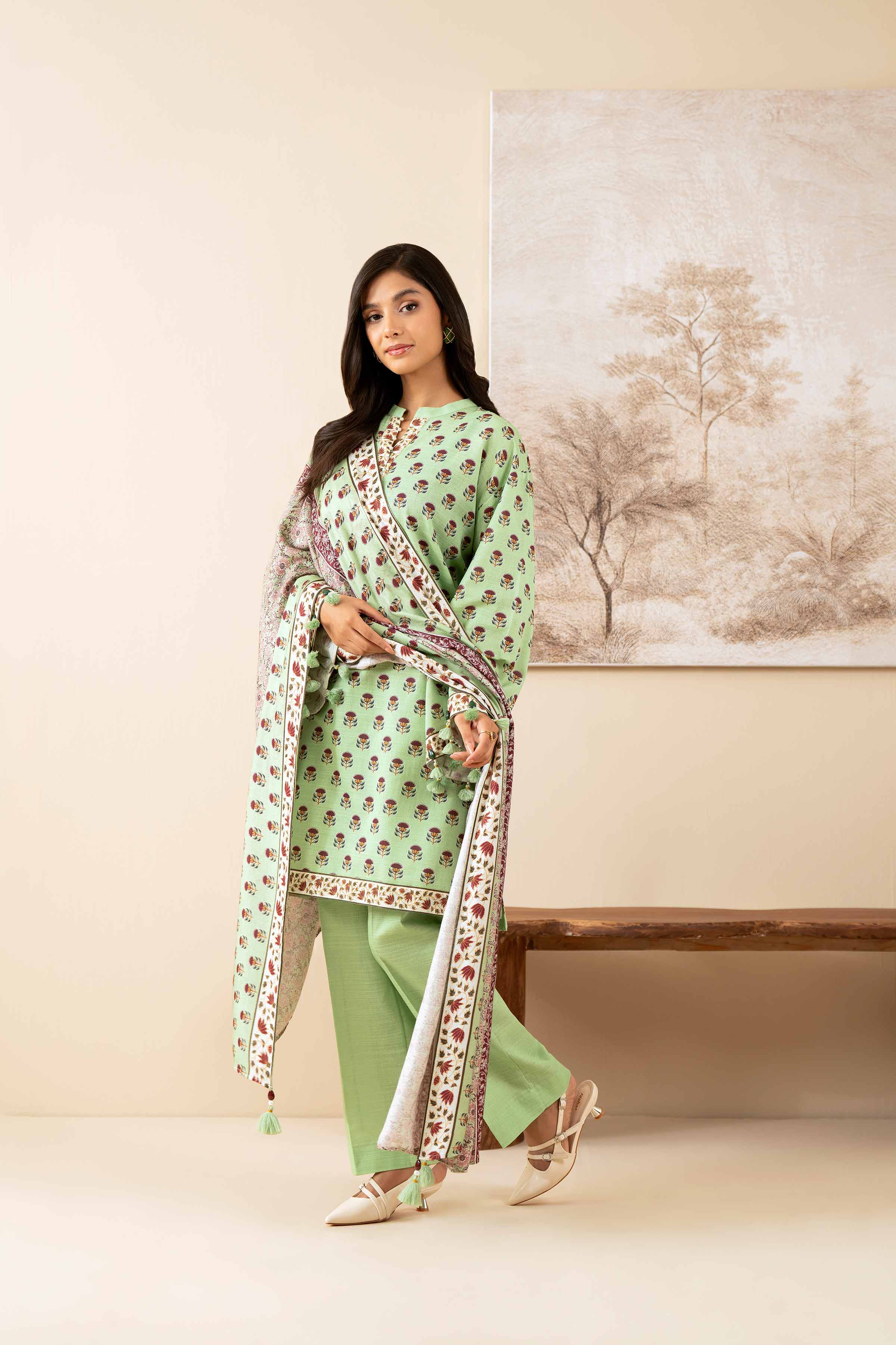 NISHATUAE - Green Printed Khaddar 3-piece Unstitched Suit