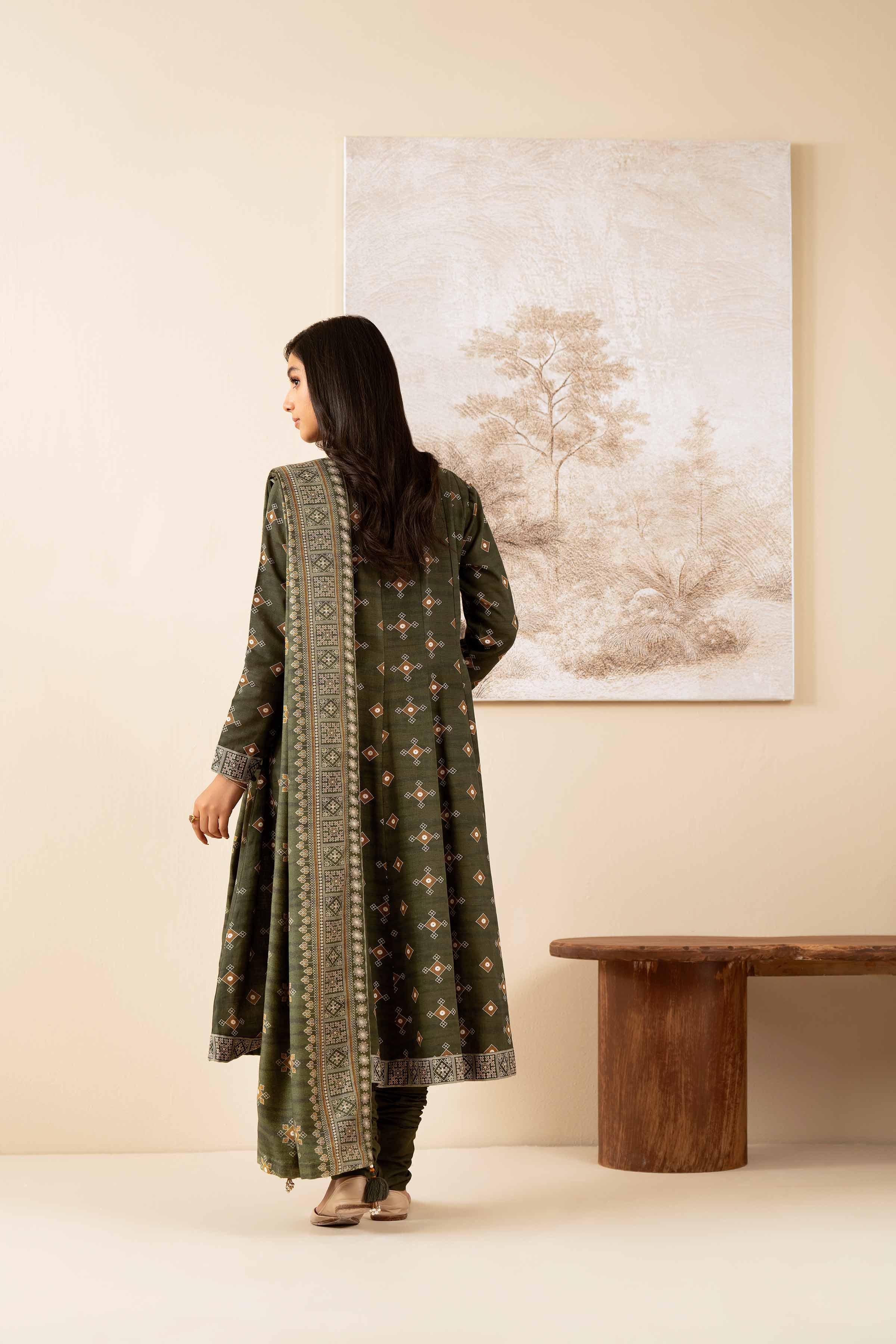 NISHATUAE - Green Printed Khaddar 3-piece Unstitched Suit