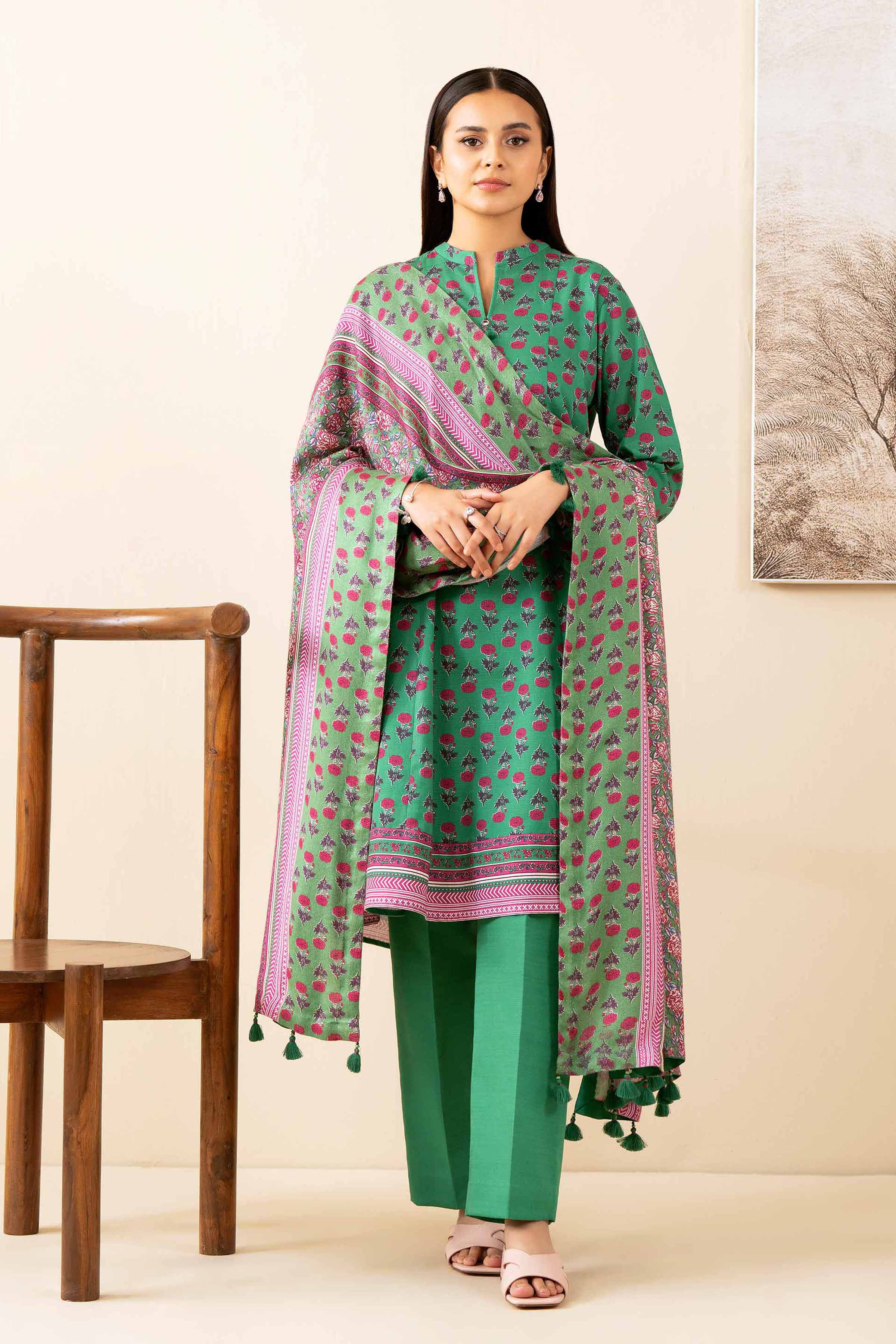 NISHATUAE - Green Printed Khaddar 3-piece Unstitched Suit