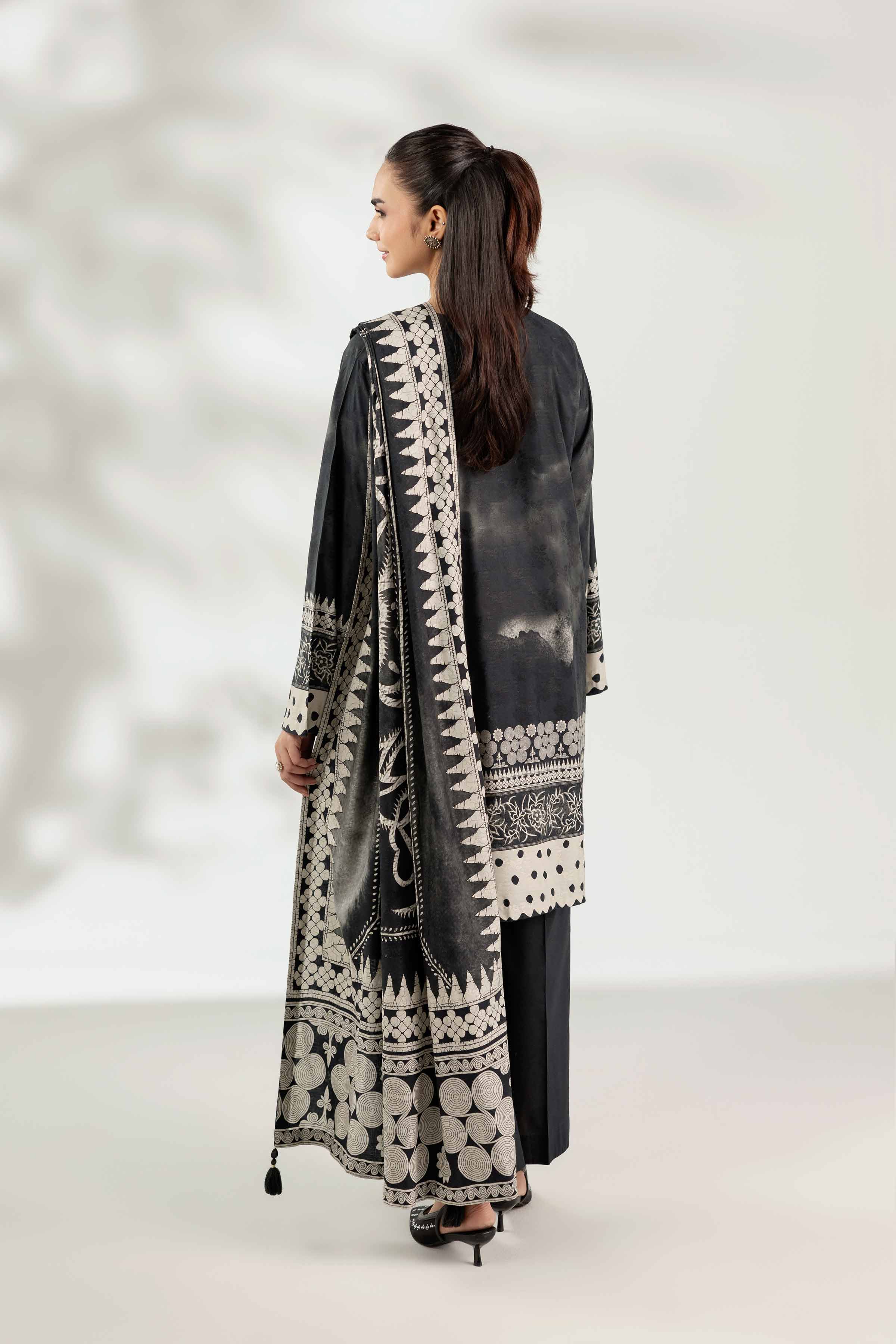 NISHATUAE - Black Embroidered Jacquard 3-piece Unstitched Suit