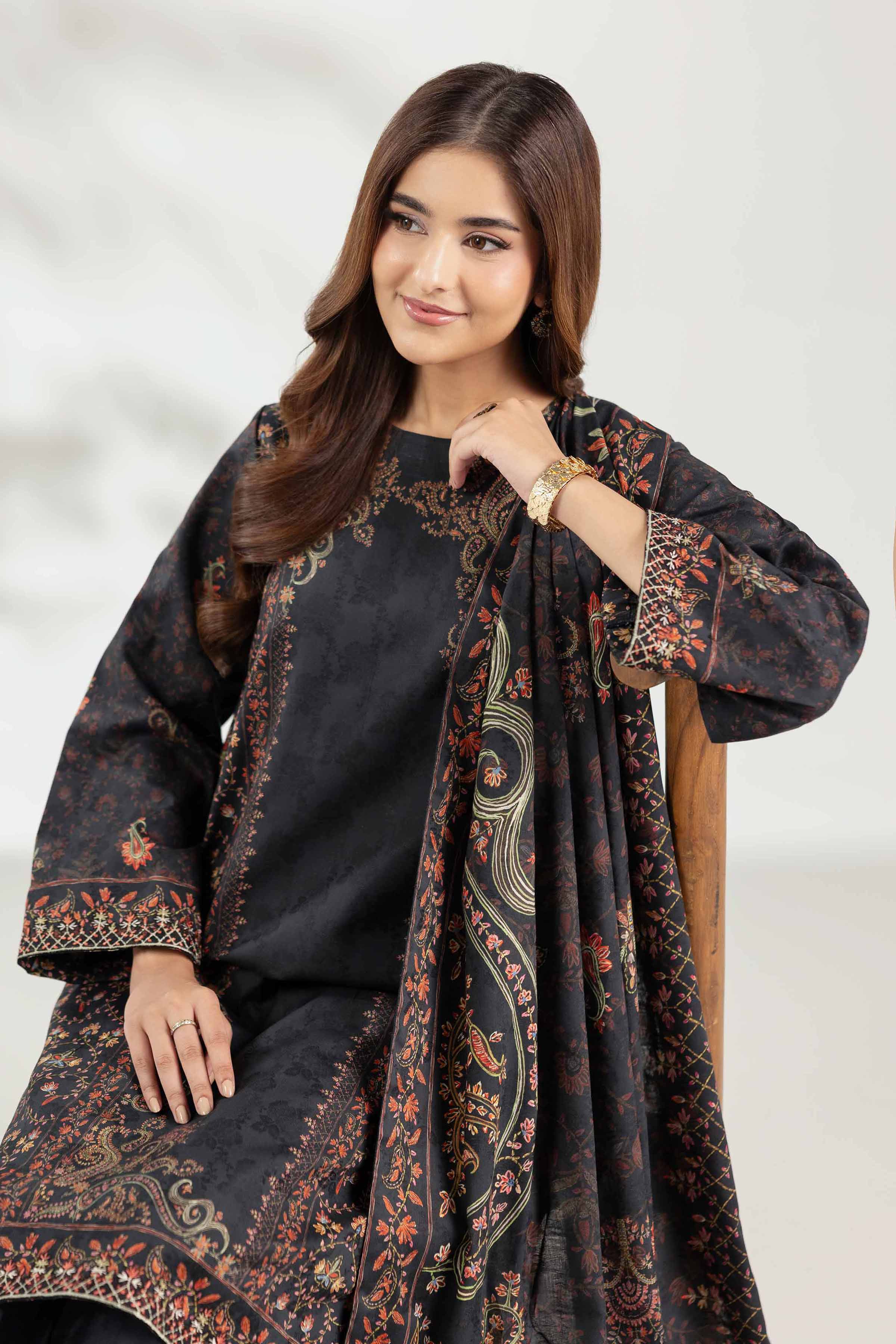 NISHATUAE - Black Embroidered Jacquard 3-piece Unstitched Suit