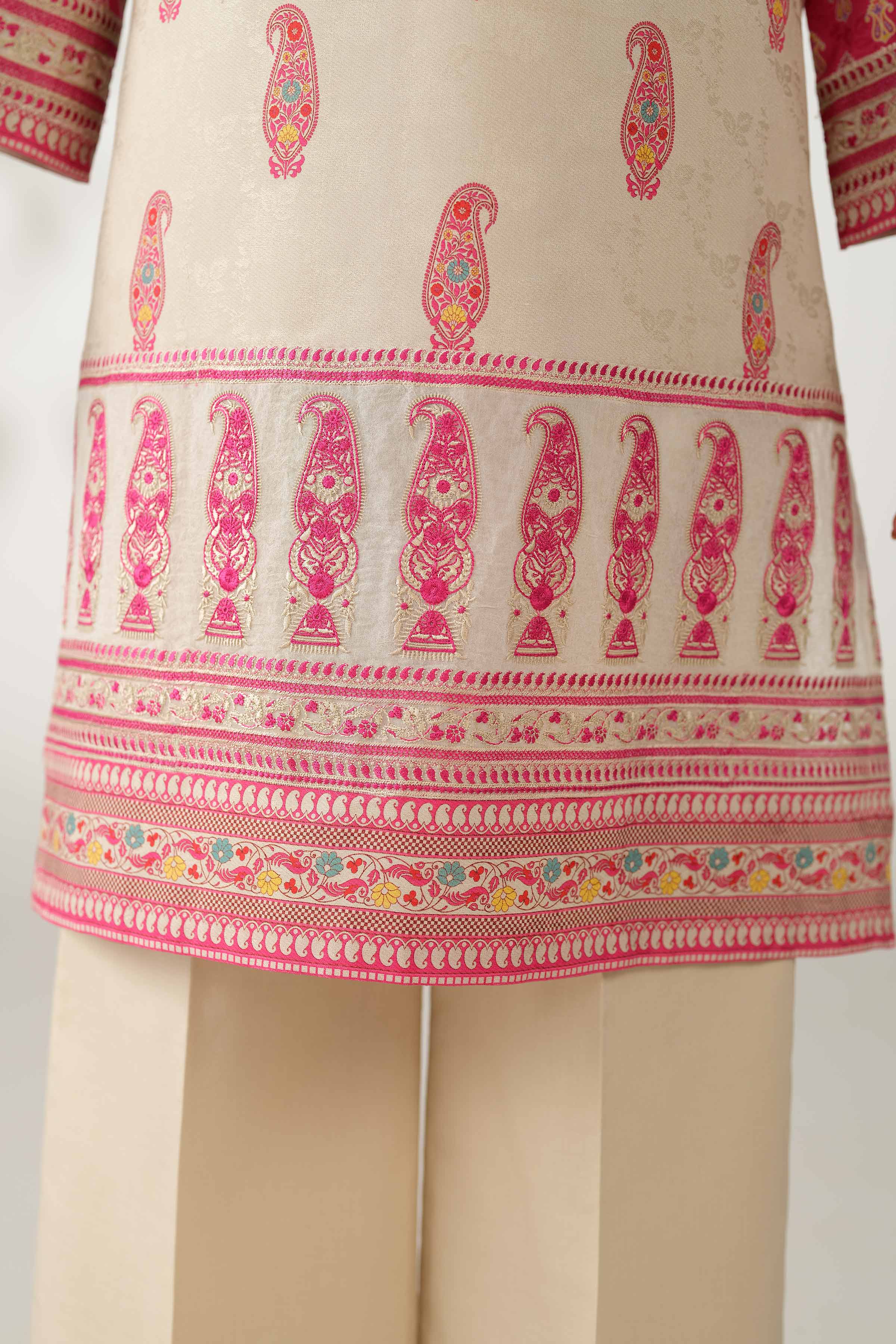 NISHATUAE - Beige Embroidered Jacquard 3-piece Unstitched Suit