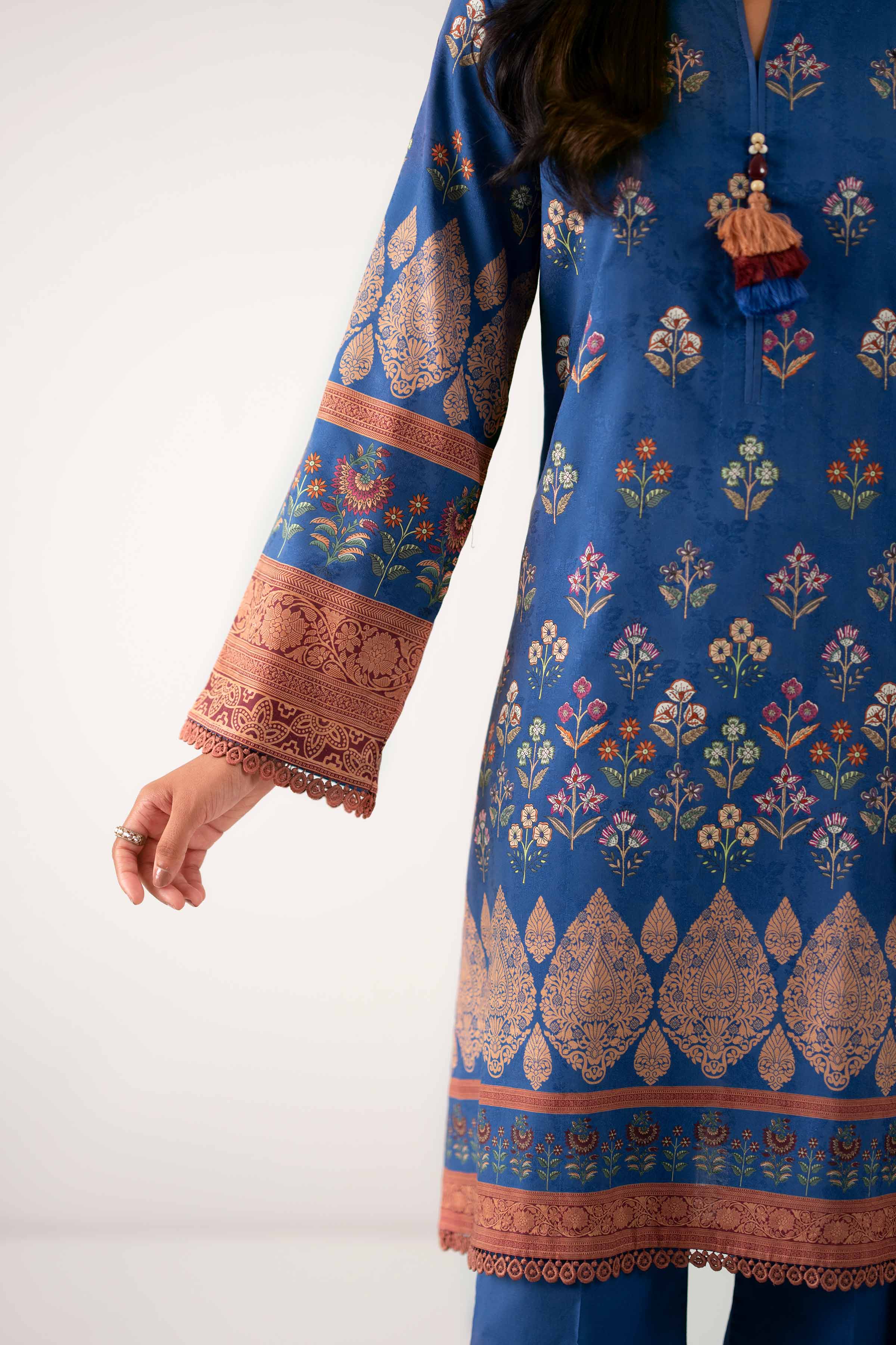 NISHATUAE - Blue Printed Jacquard 3-piece Unstitched Suit