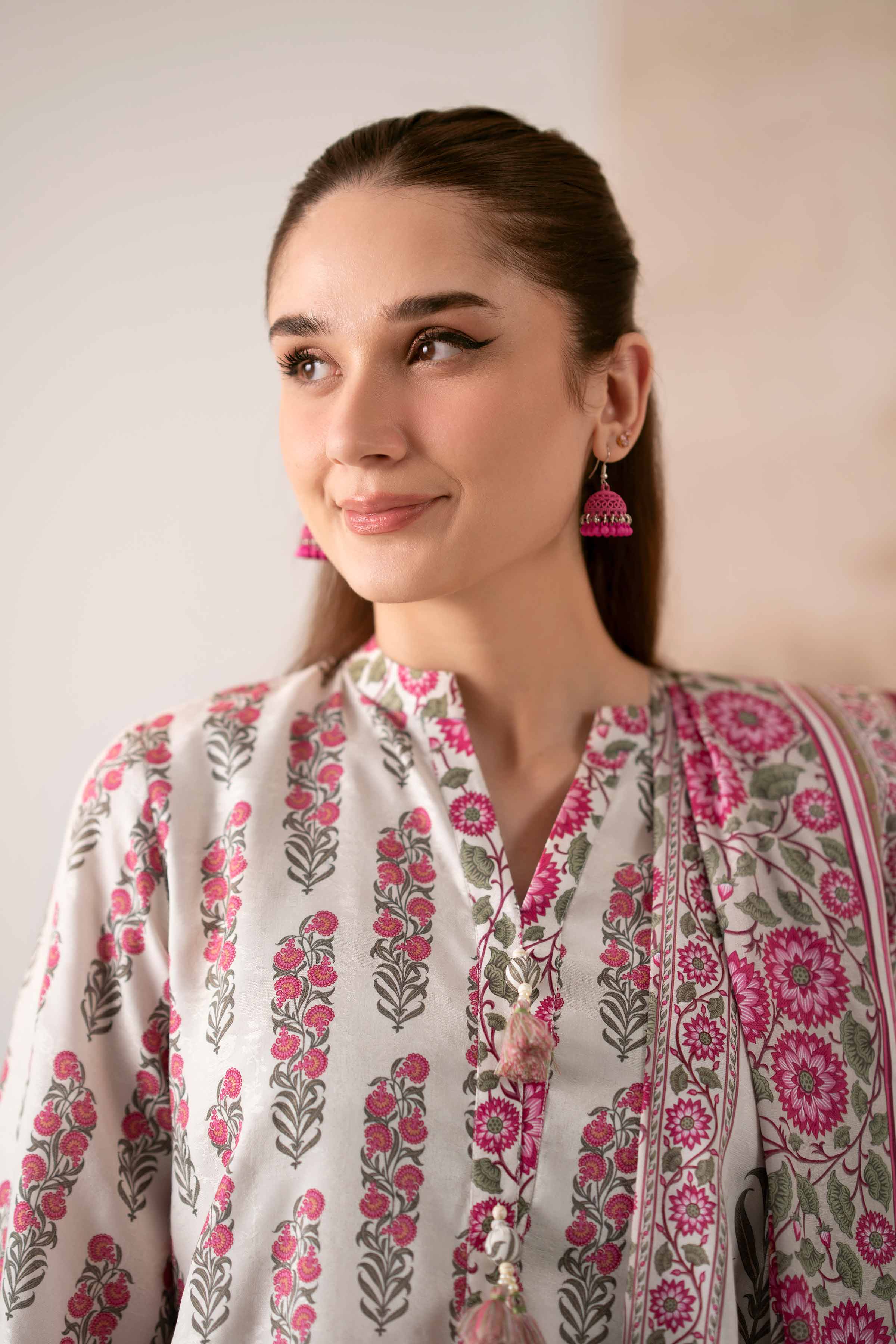 NISHATUAE - Cream Printed Jacquard 3-piece Unstitched Suit