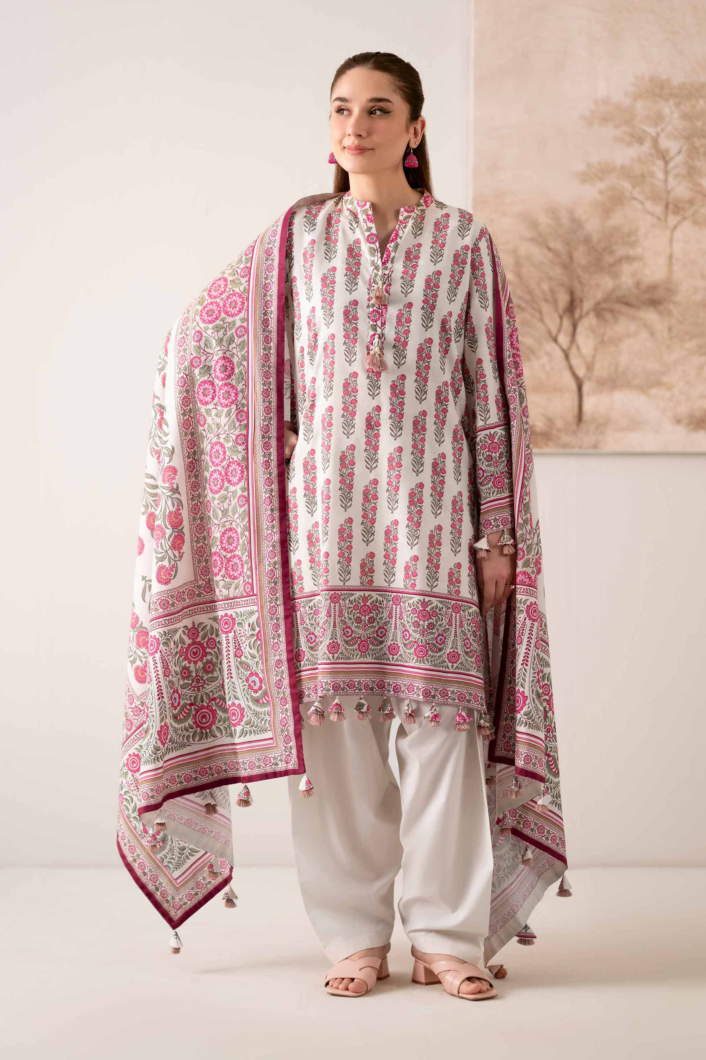 NISHATUAE - Cream Printed Jacquard 3-piece Unstitched Suit