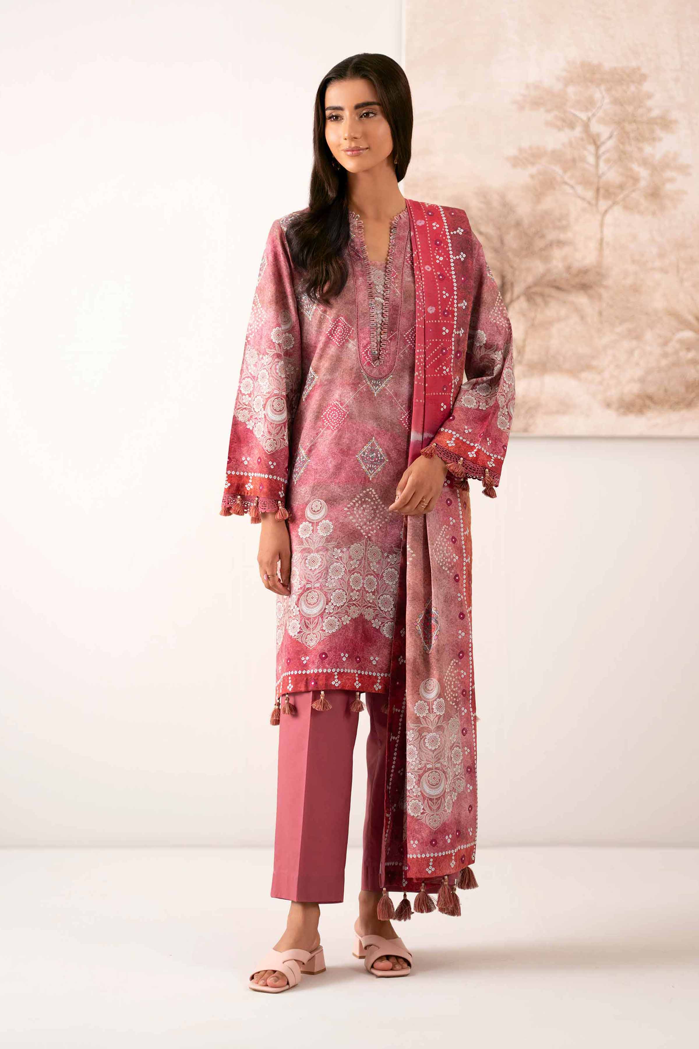 NISHATUAE - Multi Printed Jacquard 3-piece Unstitched Suit