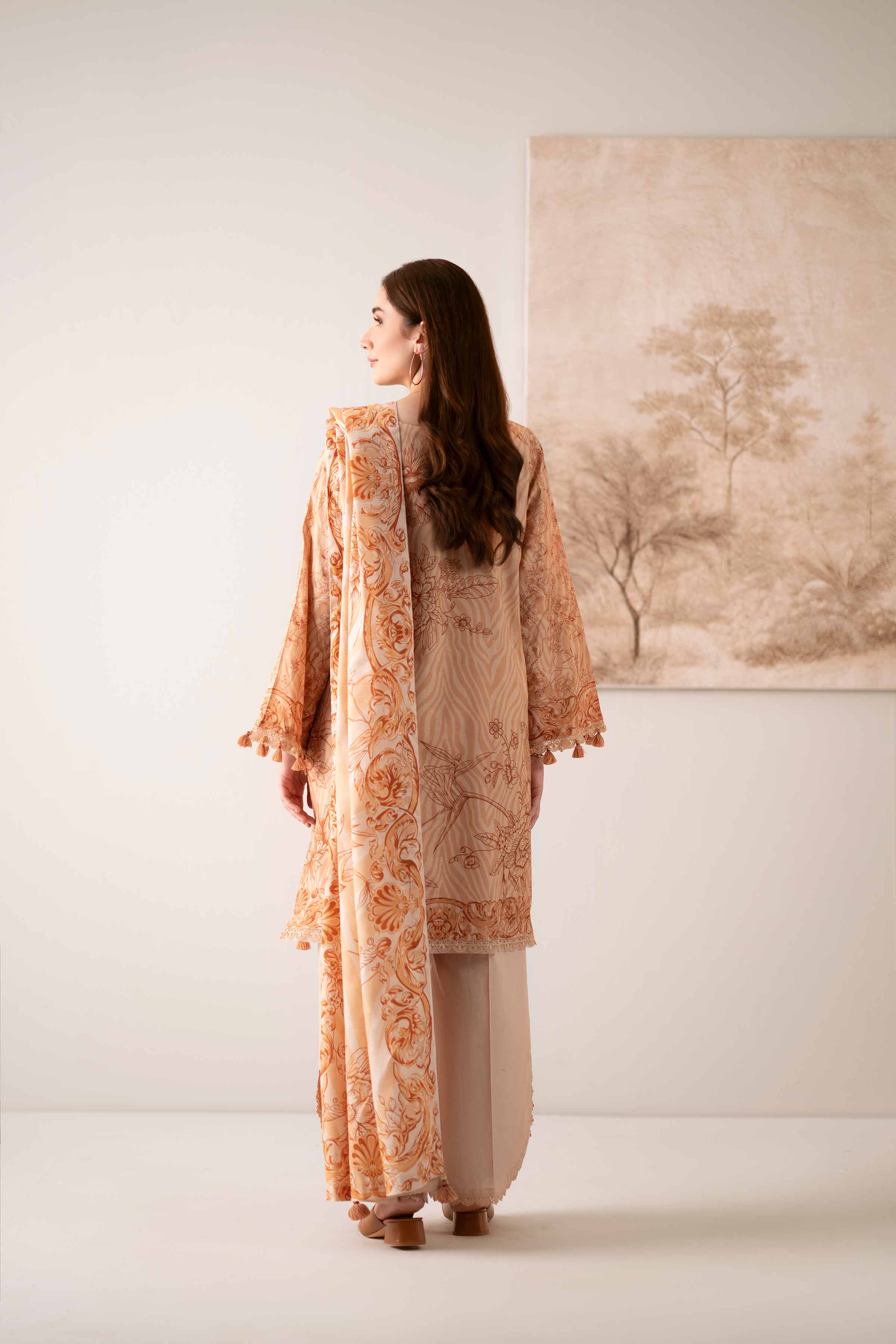 NISHATUAE - Peach Printed Jacquard 3-piece Unstitched Suit