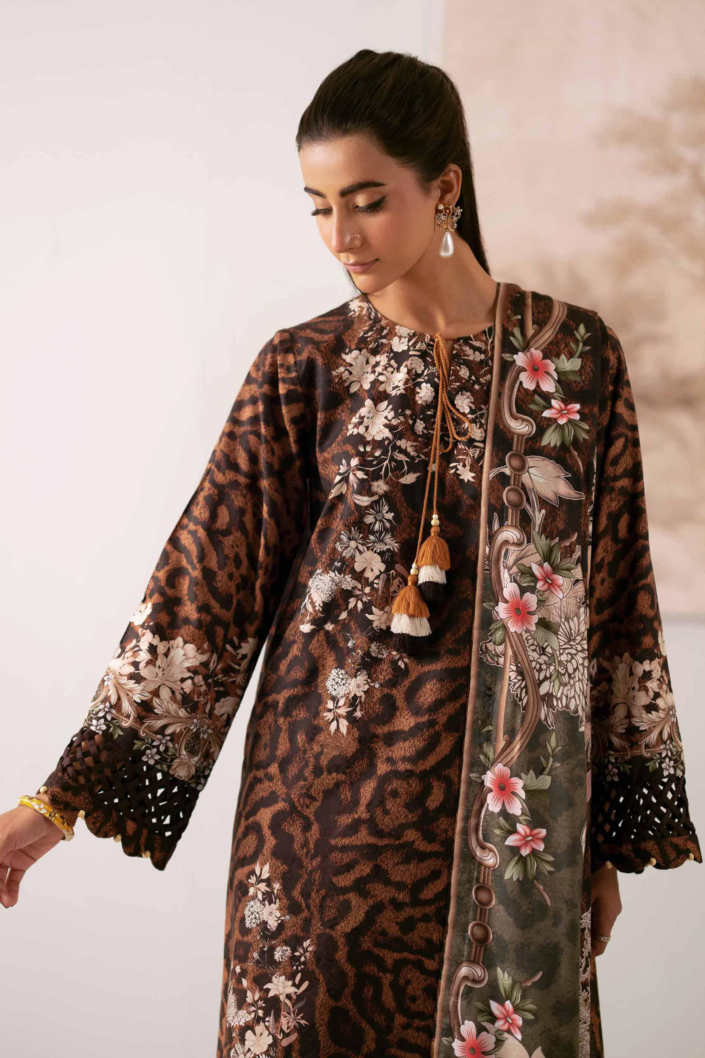 NISHATUAE - Brown Printed Jacquard 3-piece Unstitched Suit